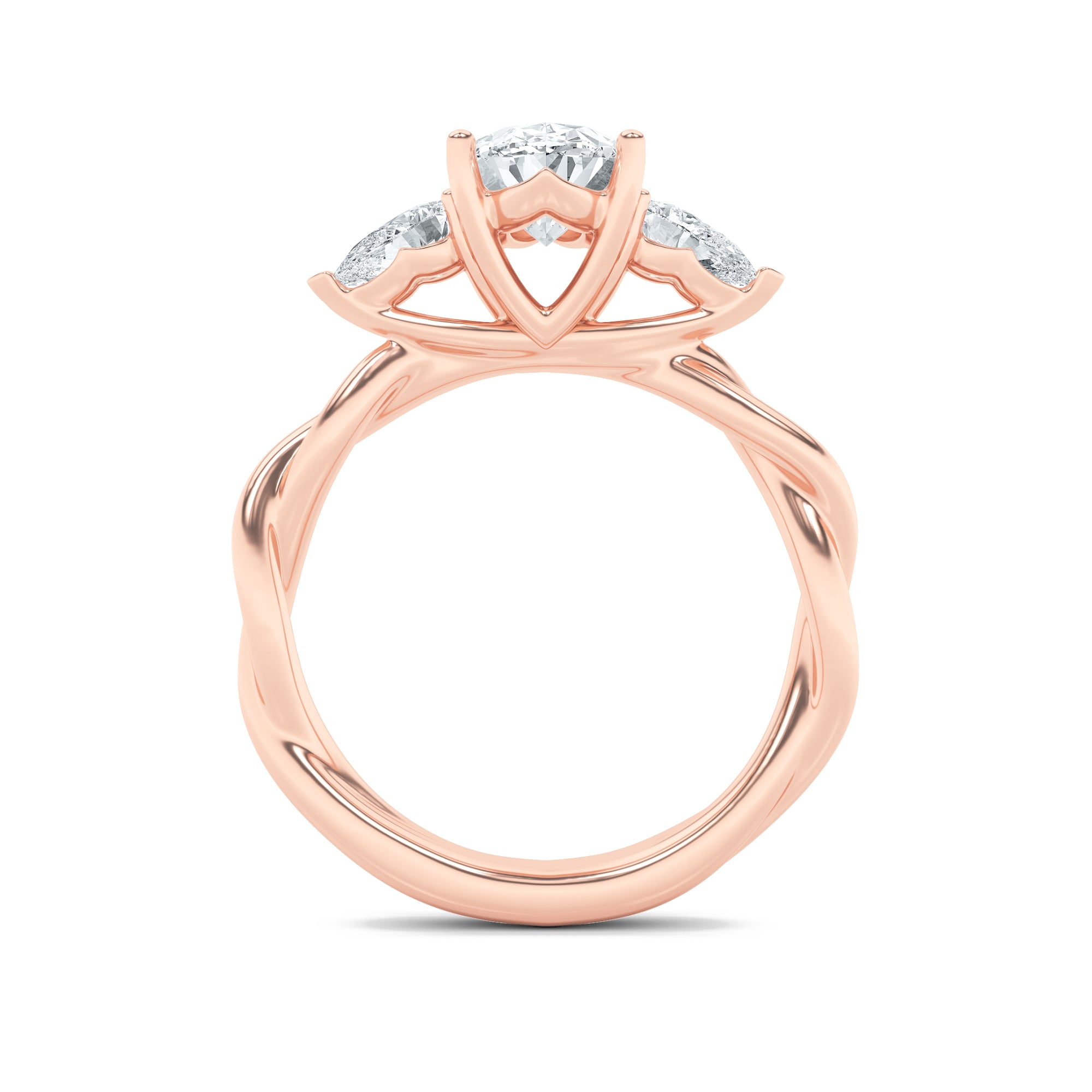 2Cttw Oval Shaped Lab Grown Diamond (F/VS) Three Stone Twisted Band Engagement Ring in 14K Gold