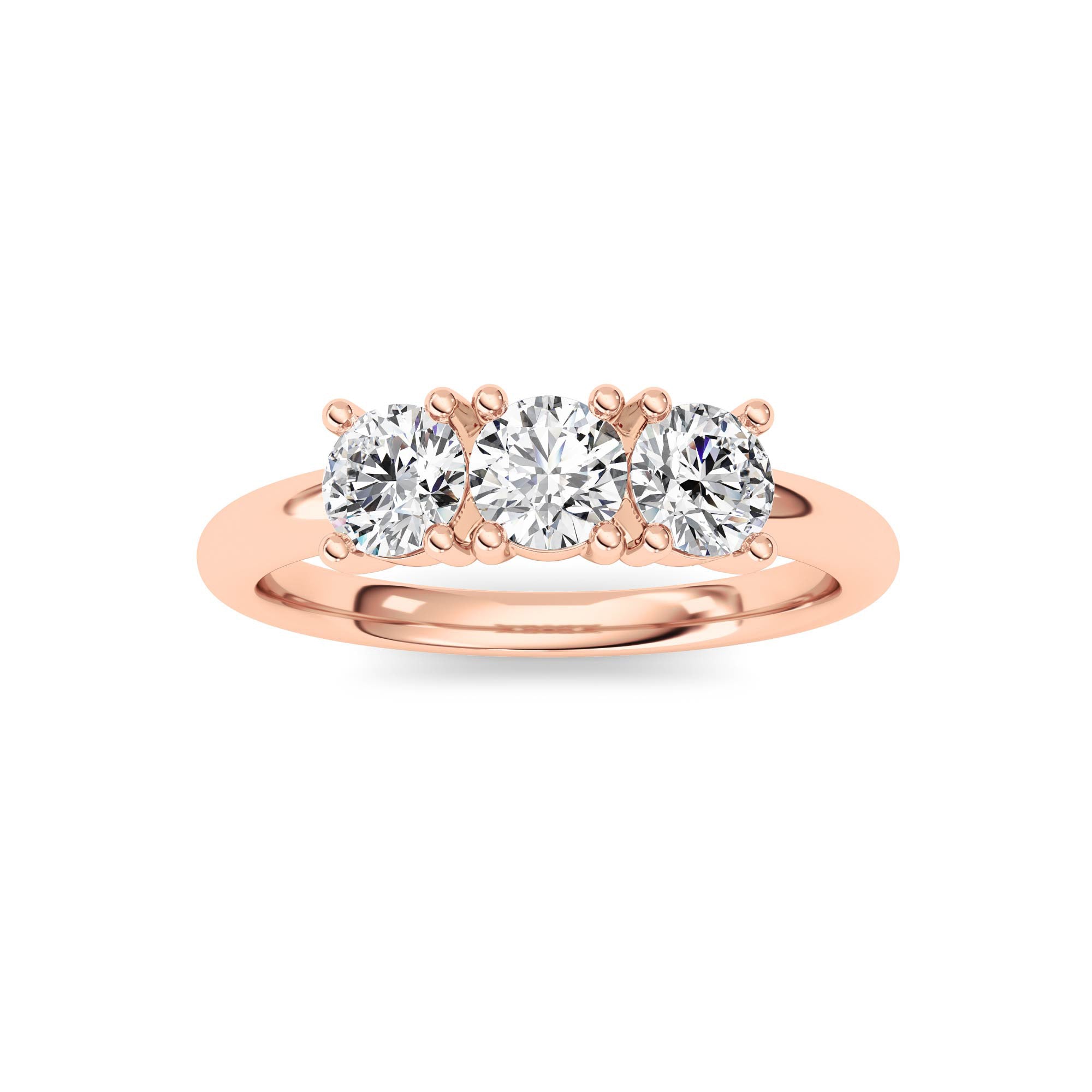 0.75Cttw Round Shaped Lab Grown Diamond (F/VS) Three Stone Band Ring in 14K Gold