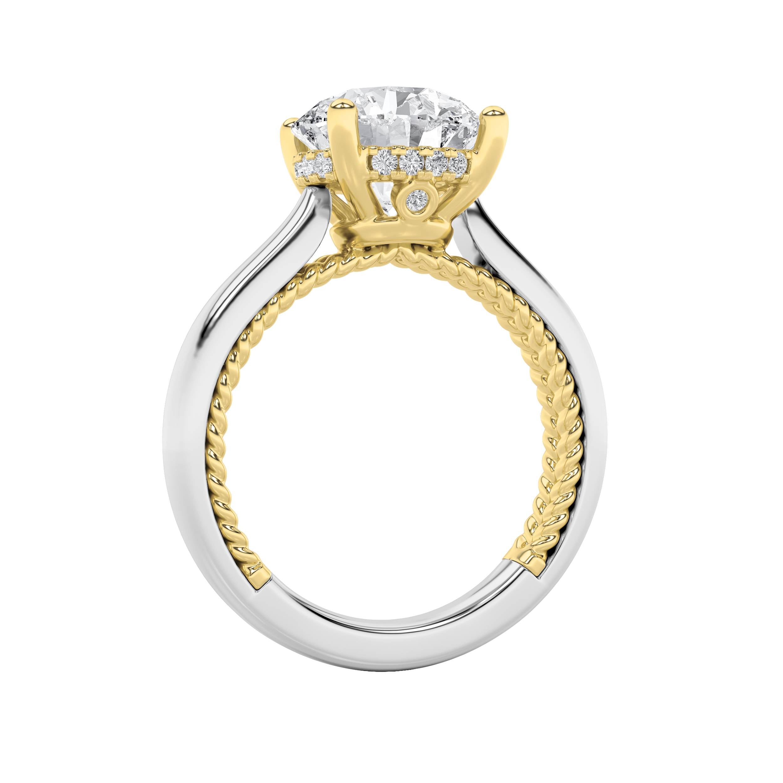 3.5Cttw Round Shaped Lab Grown Diamond (F/VS) Hidden Halo Two Tone Engagement Ring in 14K Gold