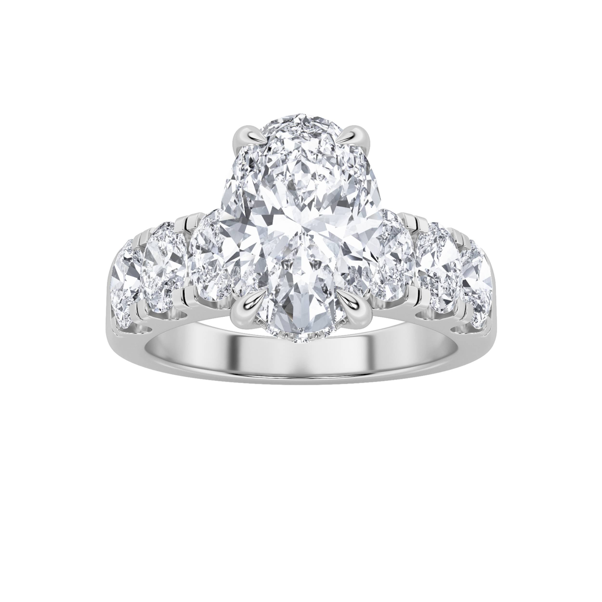 4Cttw Oval Shaped Lab Grown Diamond (F/VS) Bold Accented Engagement Ring in 14K Gold