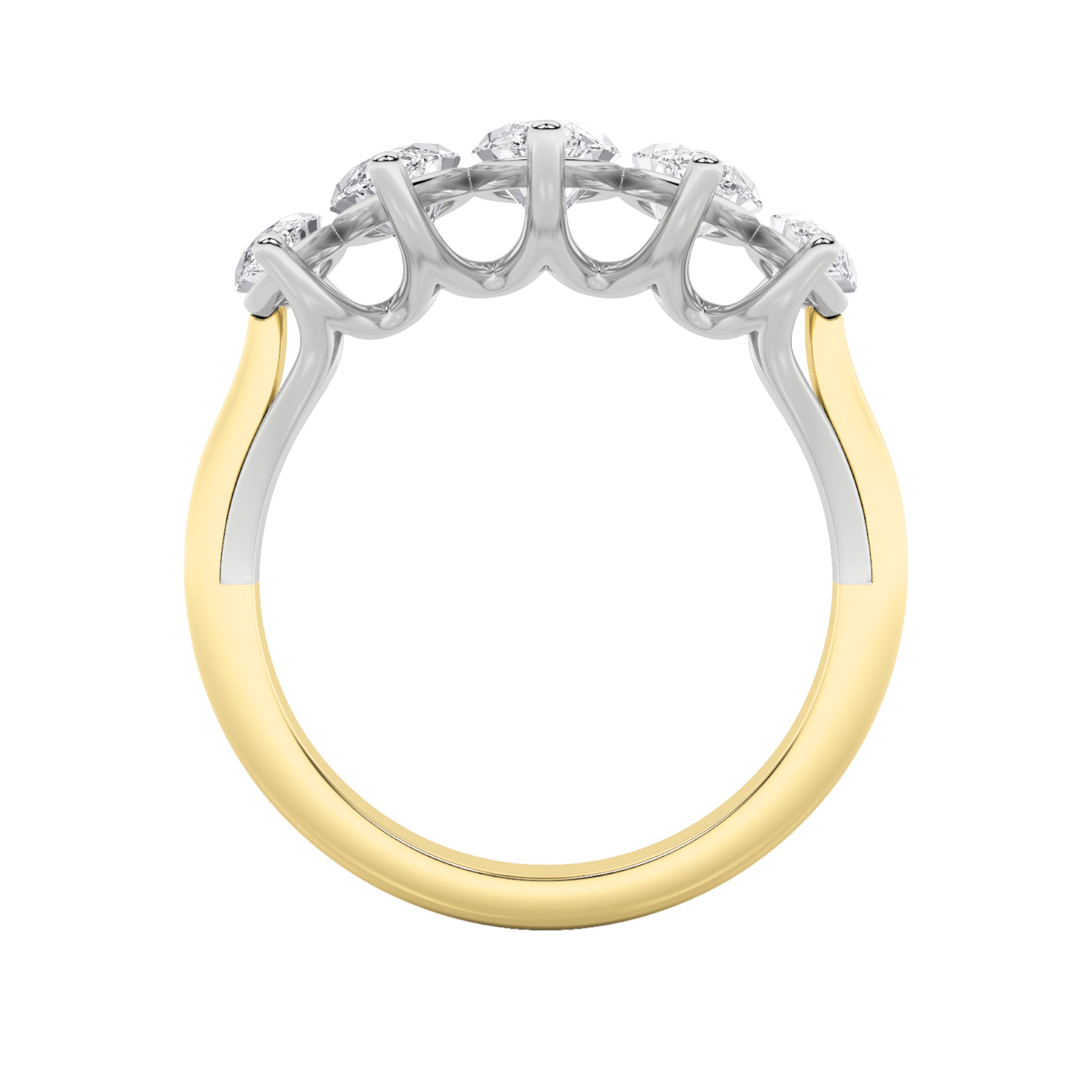2.5Cttw Marquise Shaped Lab Grown Diamond (F/VS) Five Stone Ring in 14K Gold
