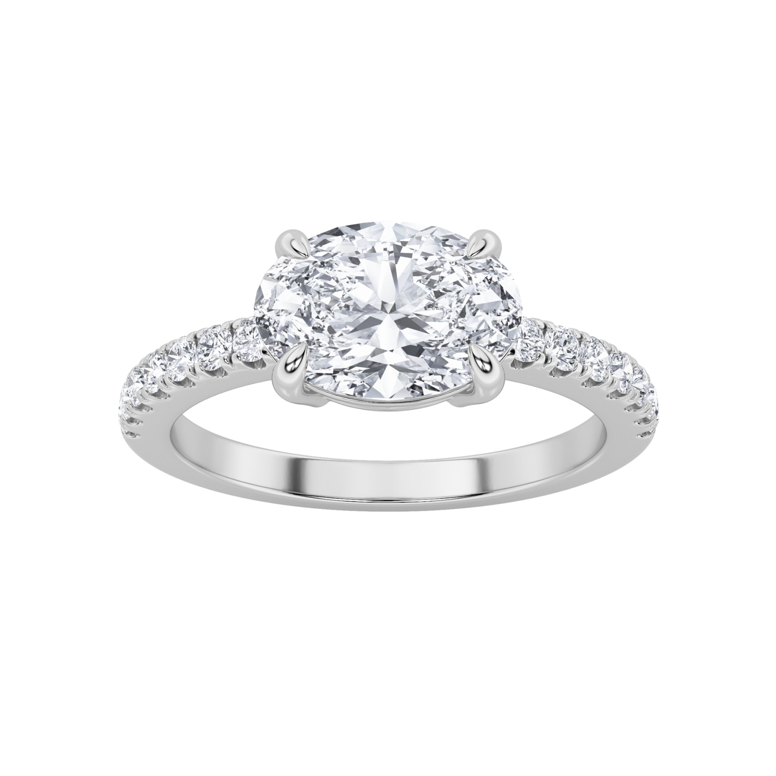 1.5Cttw Oval Shaped Lab Grown Diamond (F/VS) EastWest Accented Ring in 14K Gold