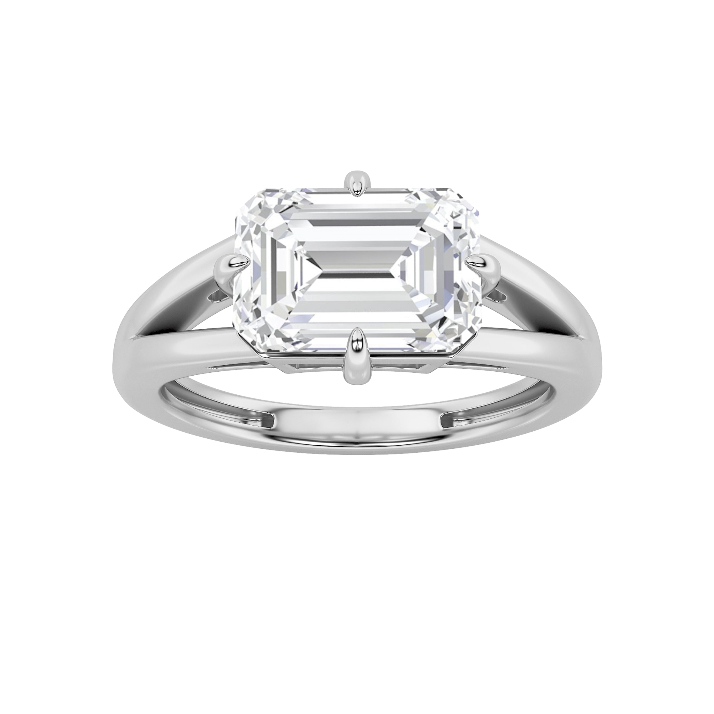 2.5Cttw Emerald Shaped Lab Grown Diamond (F/VS) East West Solitaire Ring in 14K Gold