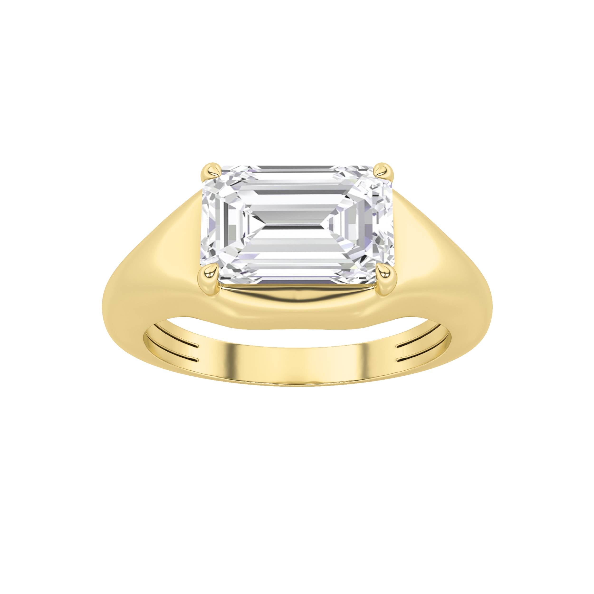 2Cttw Emerald Shaped Lab Grown Diamond (F/VS) EastWest Solitaire Ring in 14K Gold