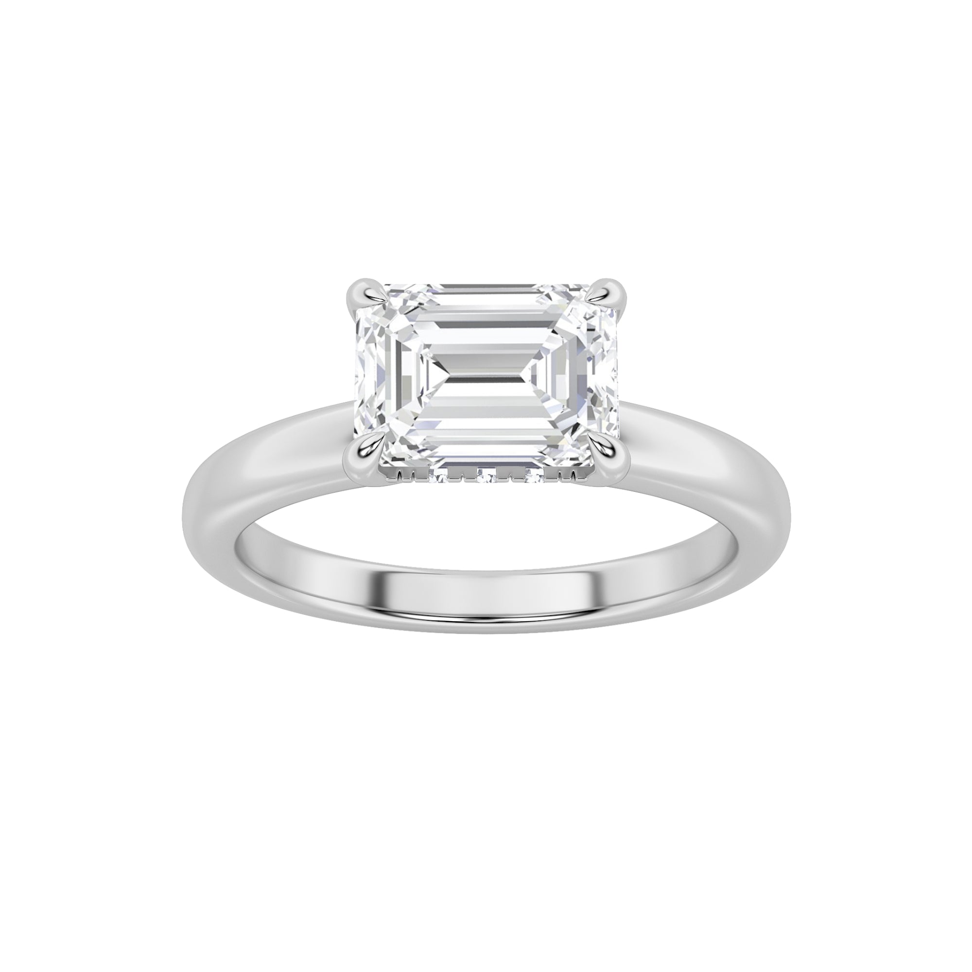 1.5Cttw Emerald Shaped Lab Grown Diamond (F/VS) East West Solitaire Ring in 14K Gold