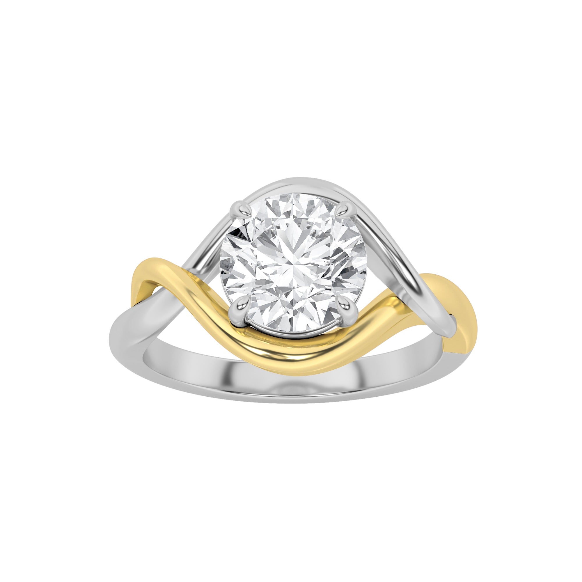 1.5Cttw Round Shaped Lab Grown Diamond (F/VS) TwoTone Know Solitaire Engagement Ring in 14K Gold
