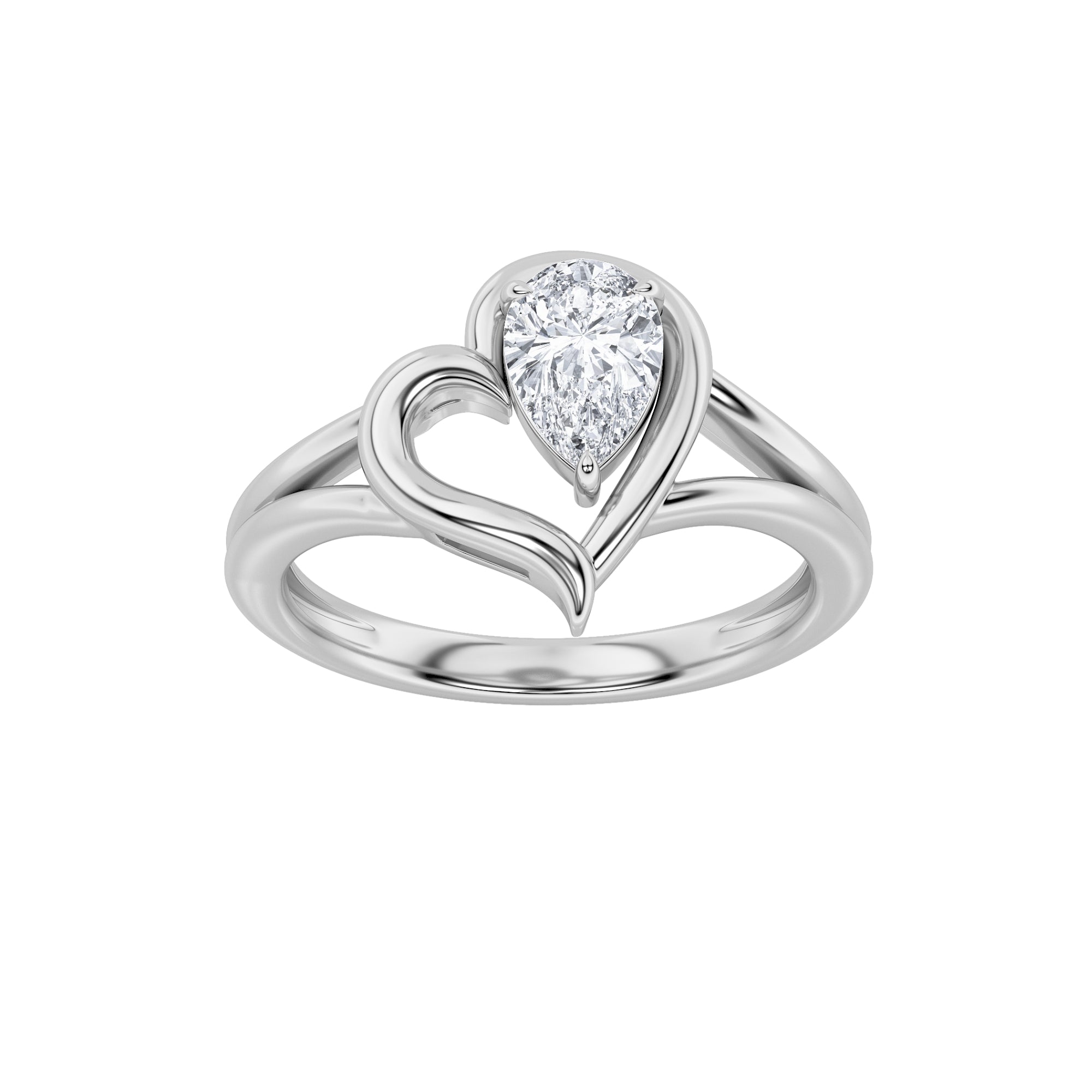 0.5Cttw Pear Shaped Lab Grown Diamond (F/VS) HeartRing in 14K White Gold