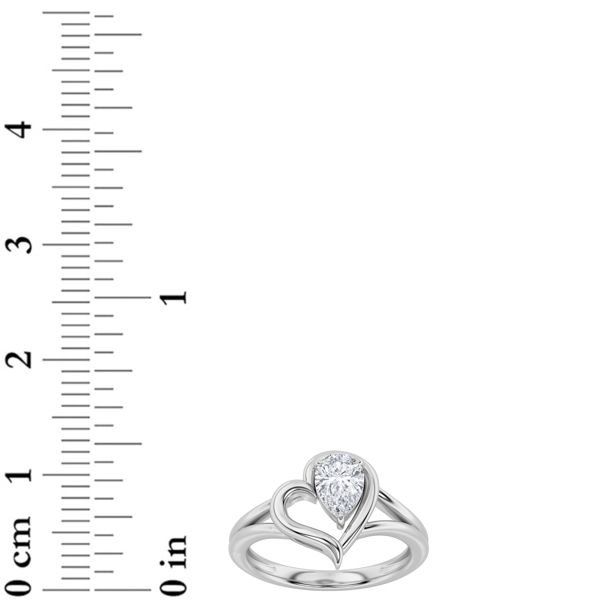 0.5Cttw Pear Shaped Lab Grown Diamond (F/VS) HeartRing in 14K White Gold