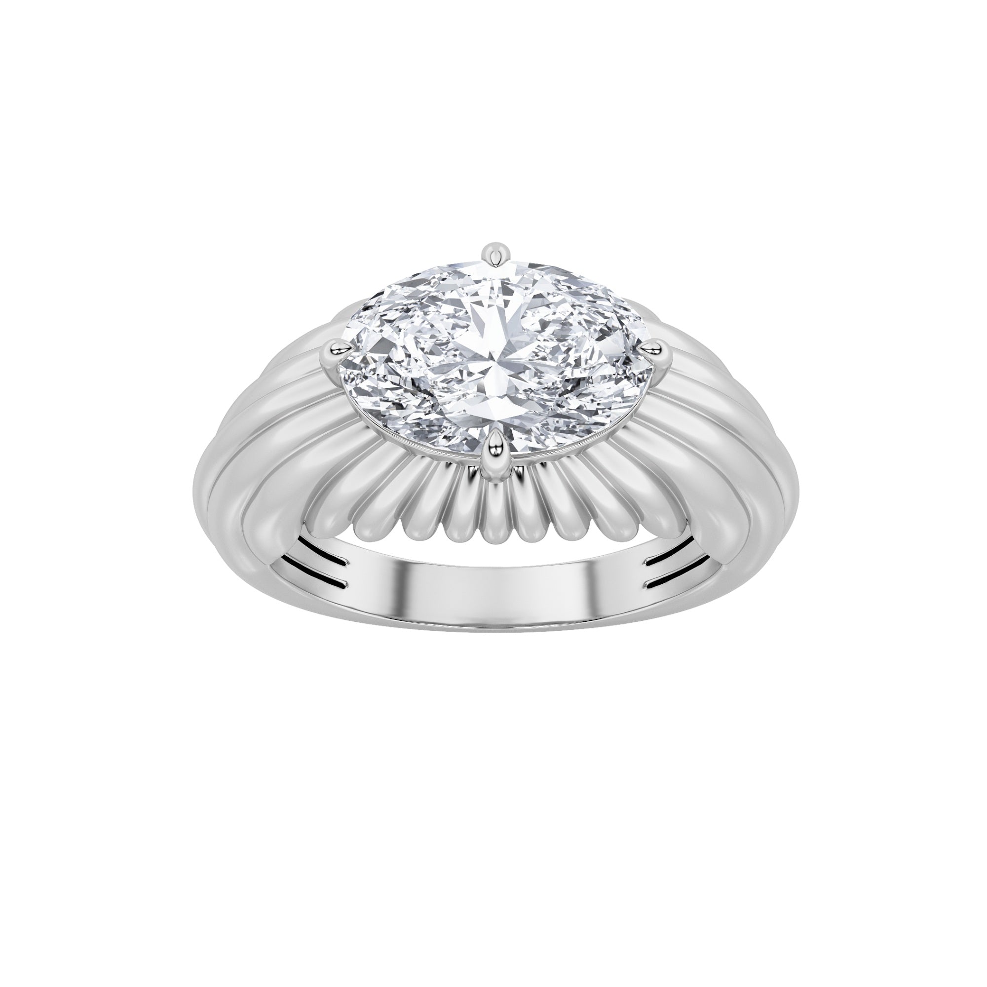 2Cttw Oval Shaped Lab Grown Diamond (F/VS) Fancy Solitaire Ring in 14K Gold