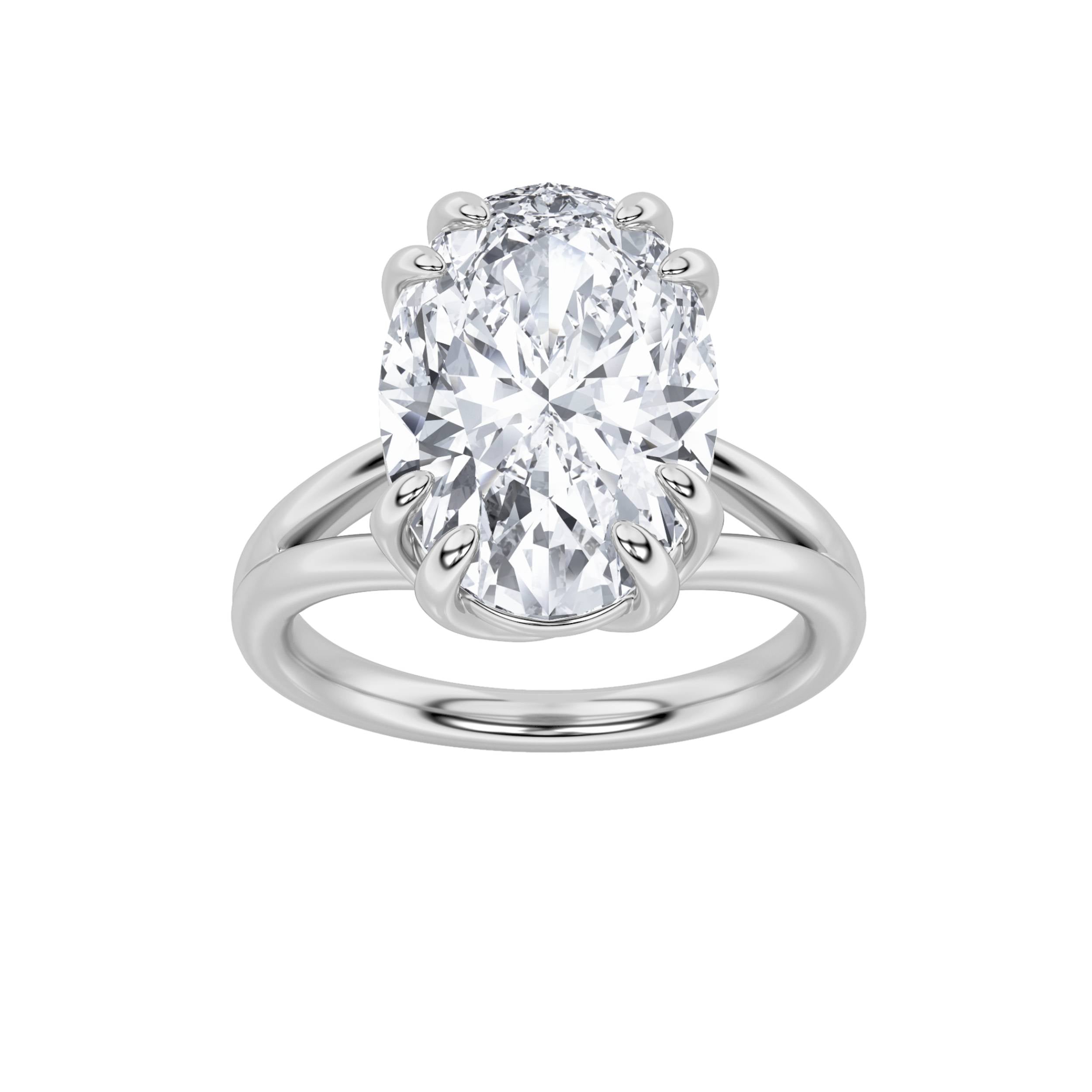 5Cttw Oval Shaped Lab Grown Diamond (F/VS) Bold Split Shank Solitaire Engagement Ring in 14K Gold