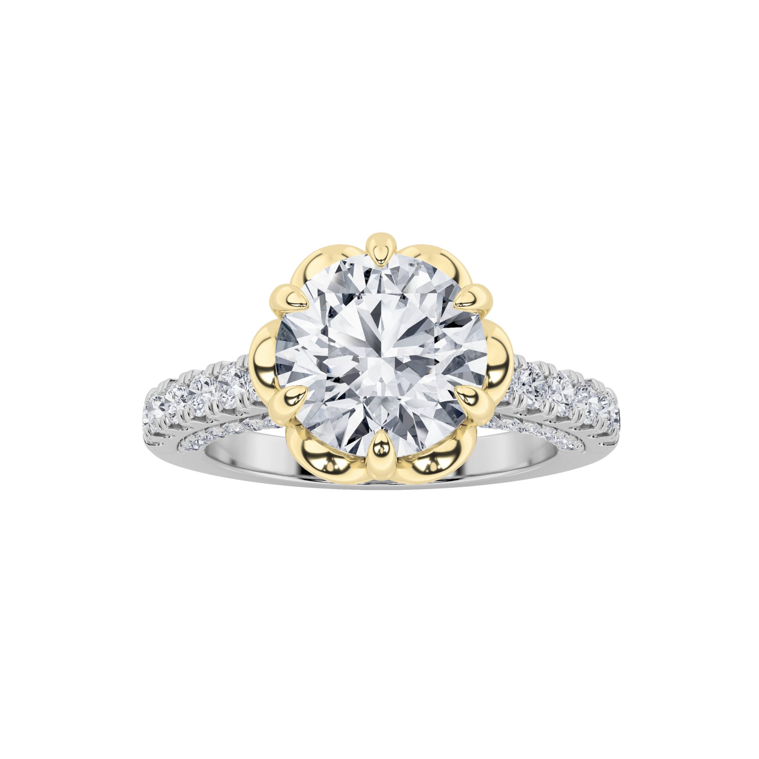 2.5Cttw Round Shaped Lab Grown Diamond (F/VS) TwoTone Solitaire Engagement Ring in 14K Gold