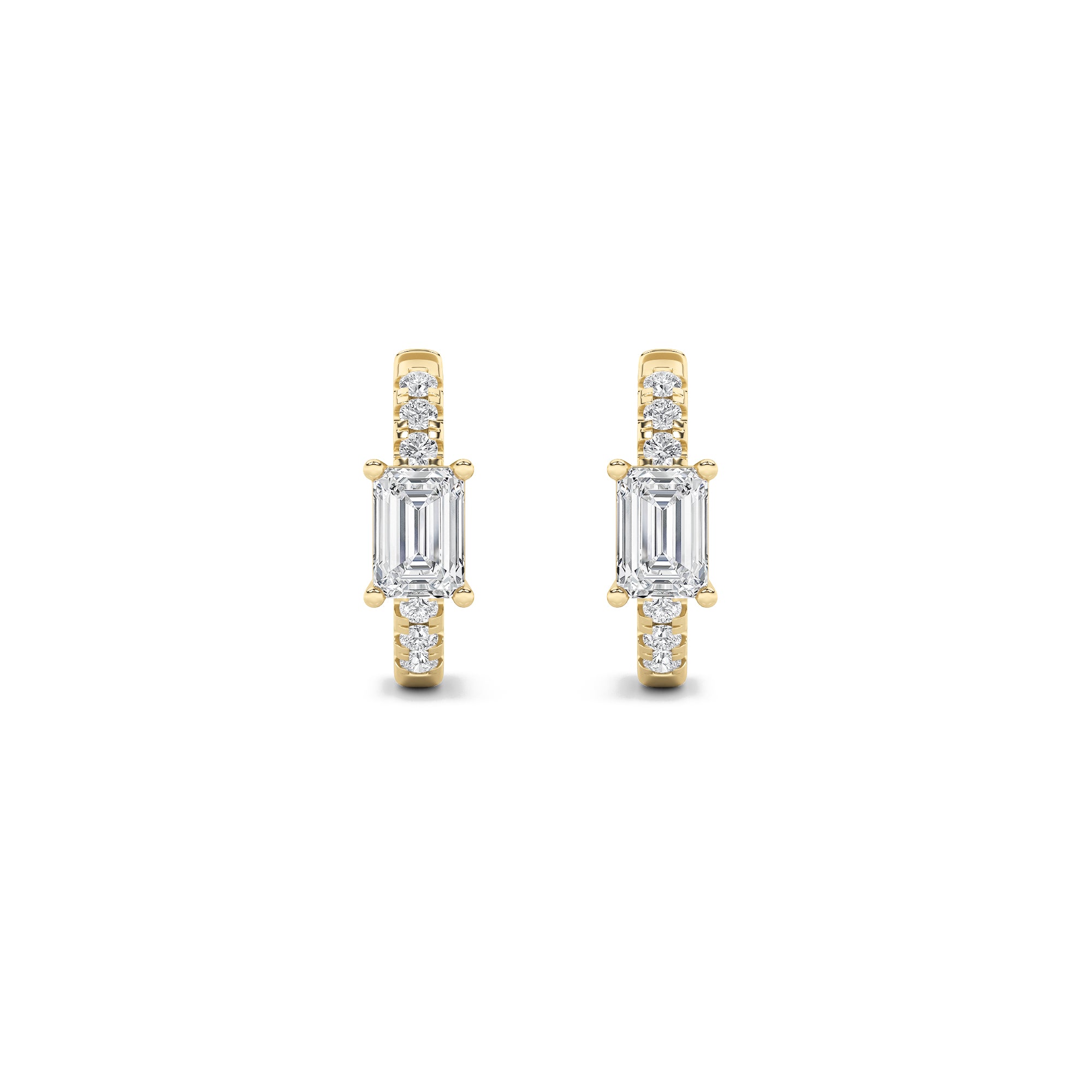 1.5Cttw Emerald Shaped Lab Grown Diamond (F/VS) Accented Huggie Earrings in 14K Yellow Gold