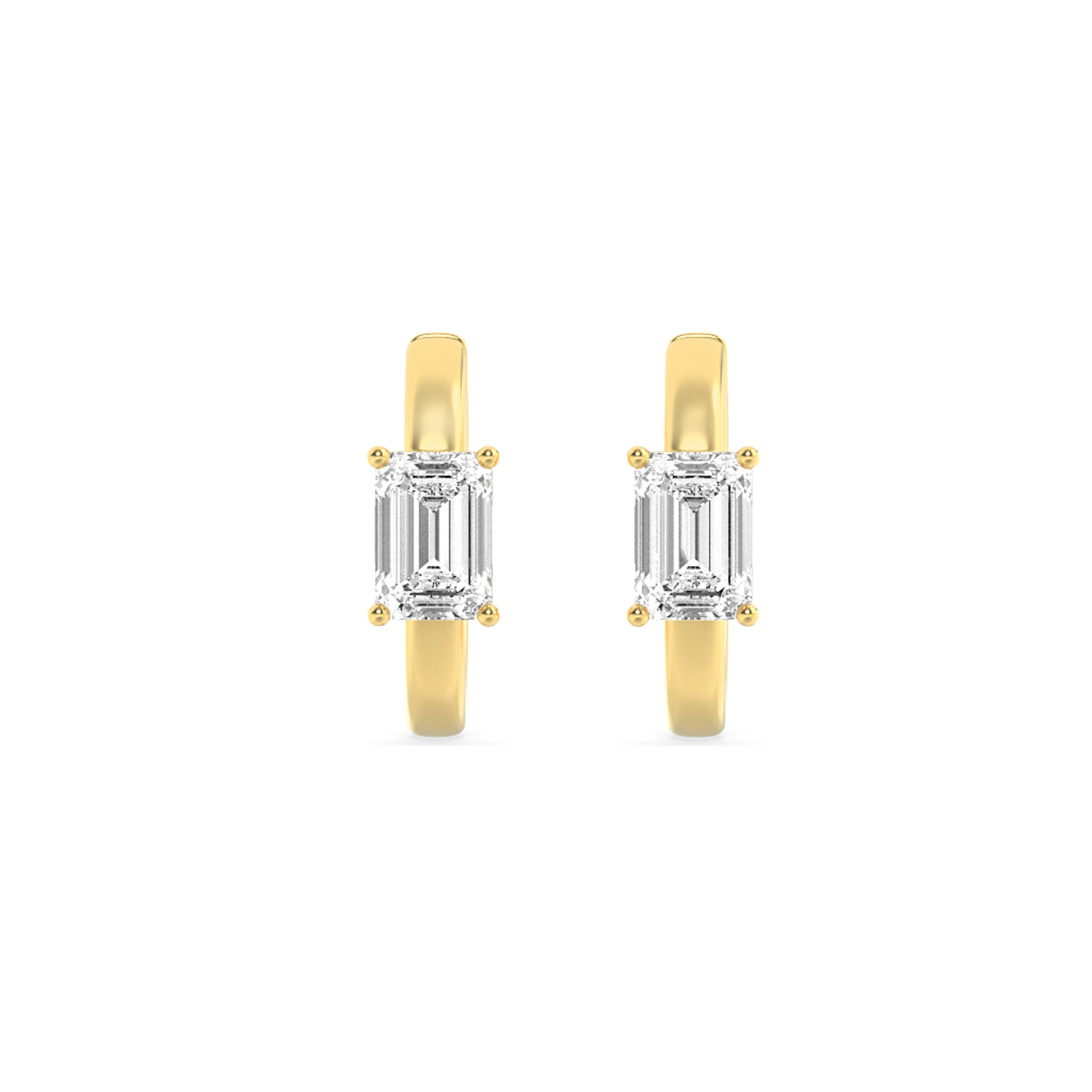 1.5Cttw Emerald Shaped Lab Grown Diamond (F/VS) Solitaire Huggie Earrings in 14K Yellow Gold