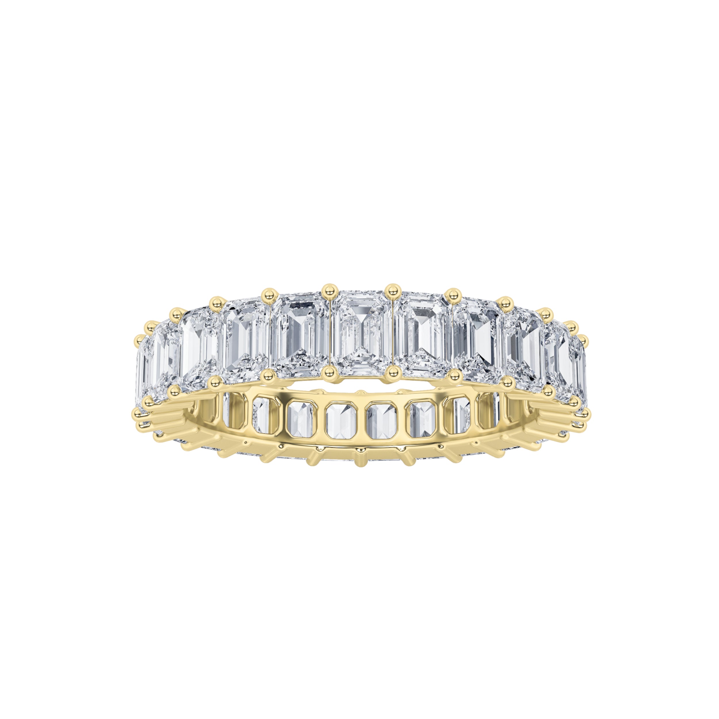 5.25Cttw Emerald Shaped Lab Grown Diamond Split Prong Eternity Ring in 14K Gold (F/VS)