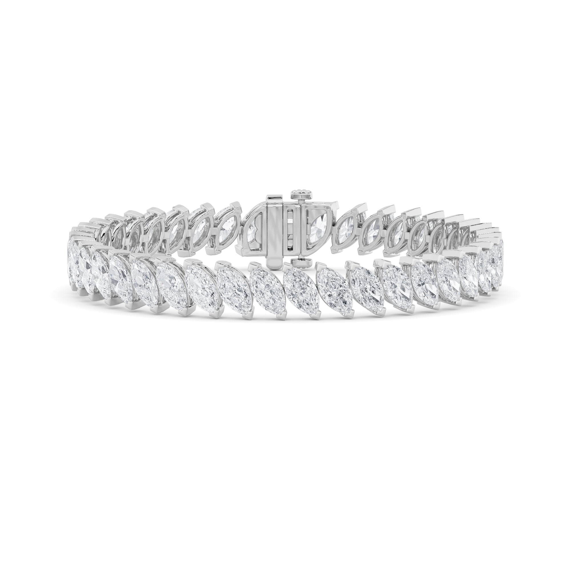 16.5 Ctw Marquise (F/VS) Lab Grown Diamond Prong 14K White Gold Angled Line Tennis Bracelet