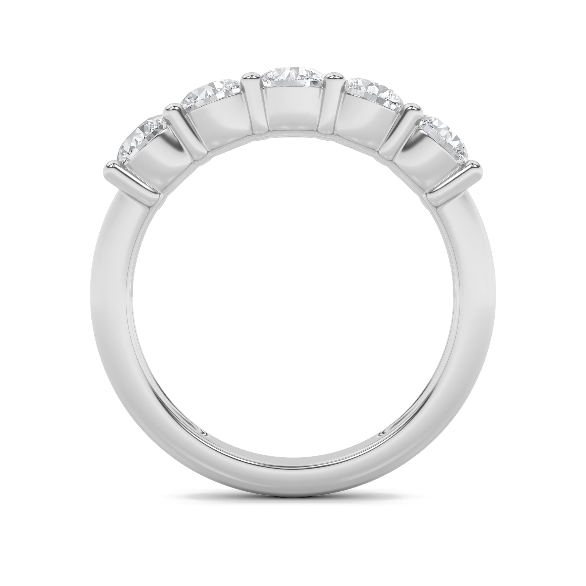 3Cttw Round Shaped Lab Grown Diamond (F/VS) Five Stone Band Ring in 14K White Gold