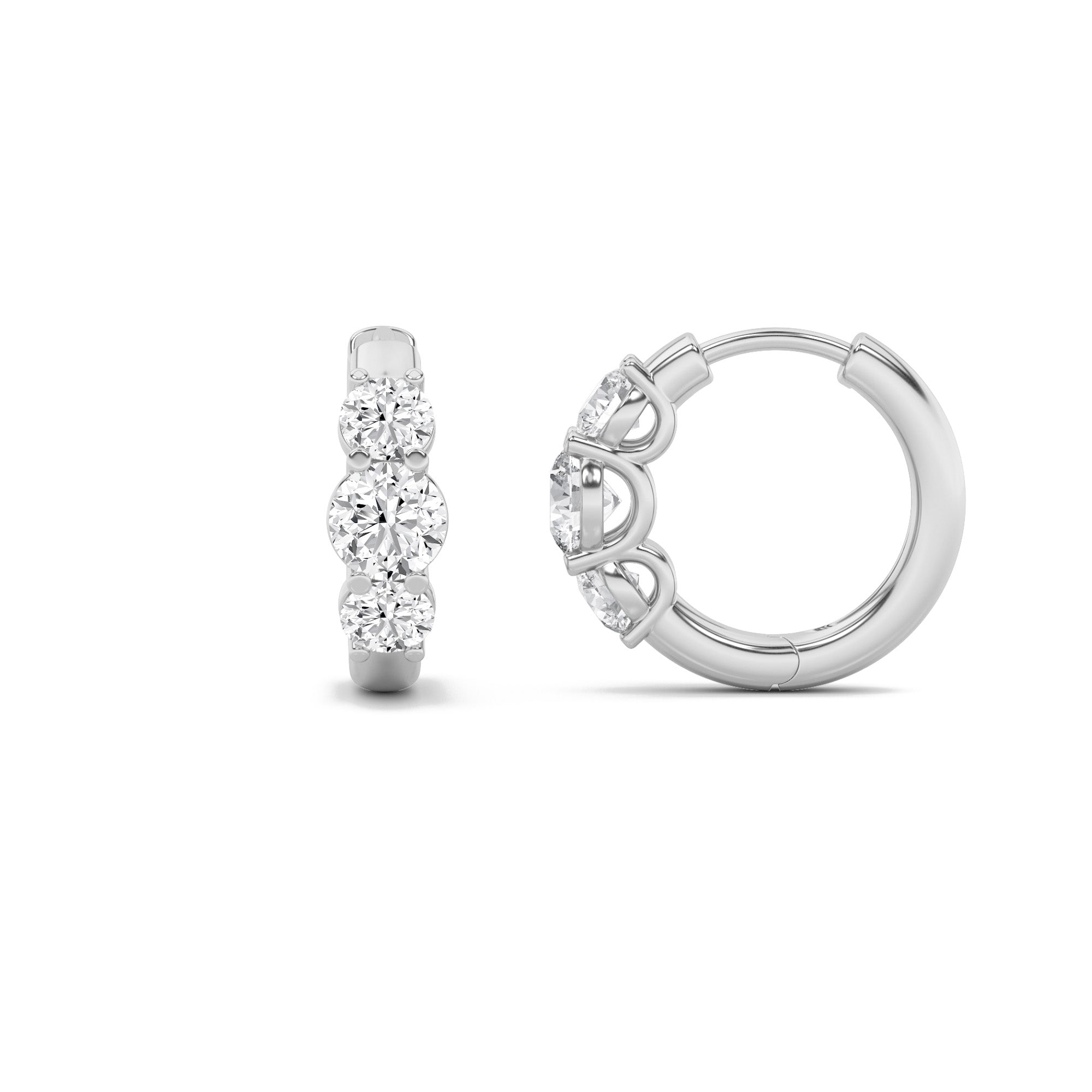 2Cttw Round Shaped Lab Grown Diamond (F/VS) ThreeStone Huggie Earrings in 14K Gold