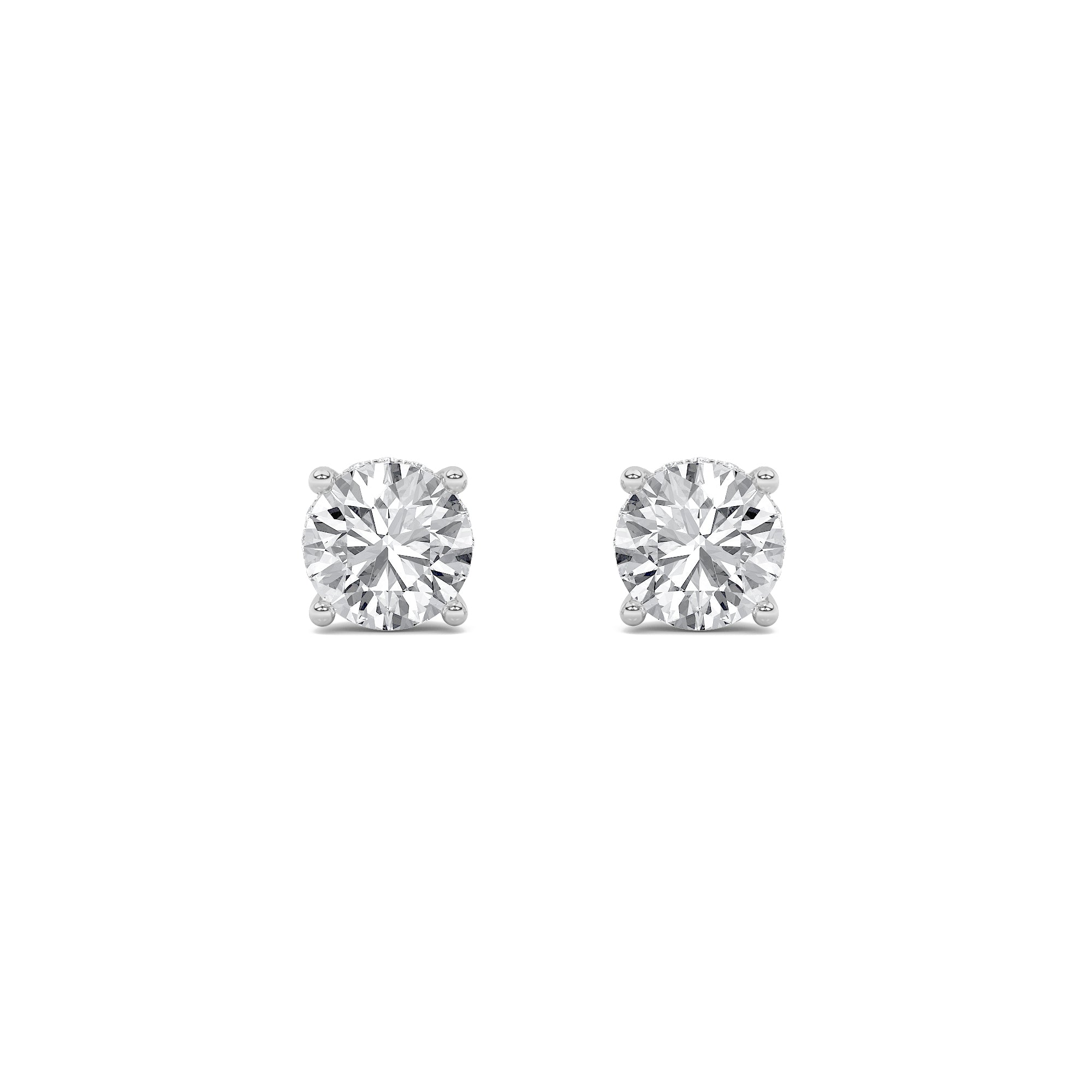 2Cttw Round Shaped Lab Grown Diamond (F/VS) HiddenHalo Stud Earrings in 14K Gold