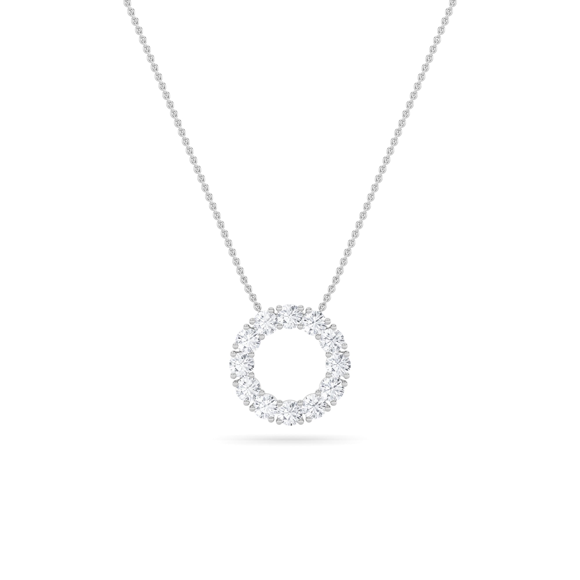2.0 Ct Round (F/VS) Lab Grown Diamond Prong 14K White Gold Fancy Open Circle Pendant Necklace