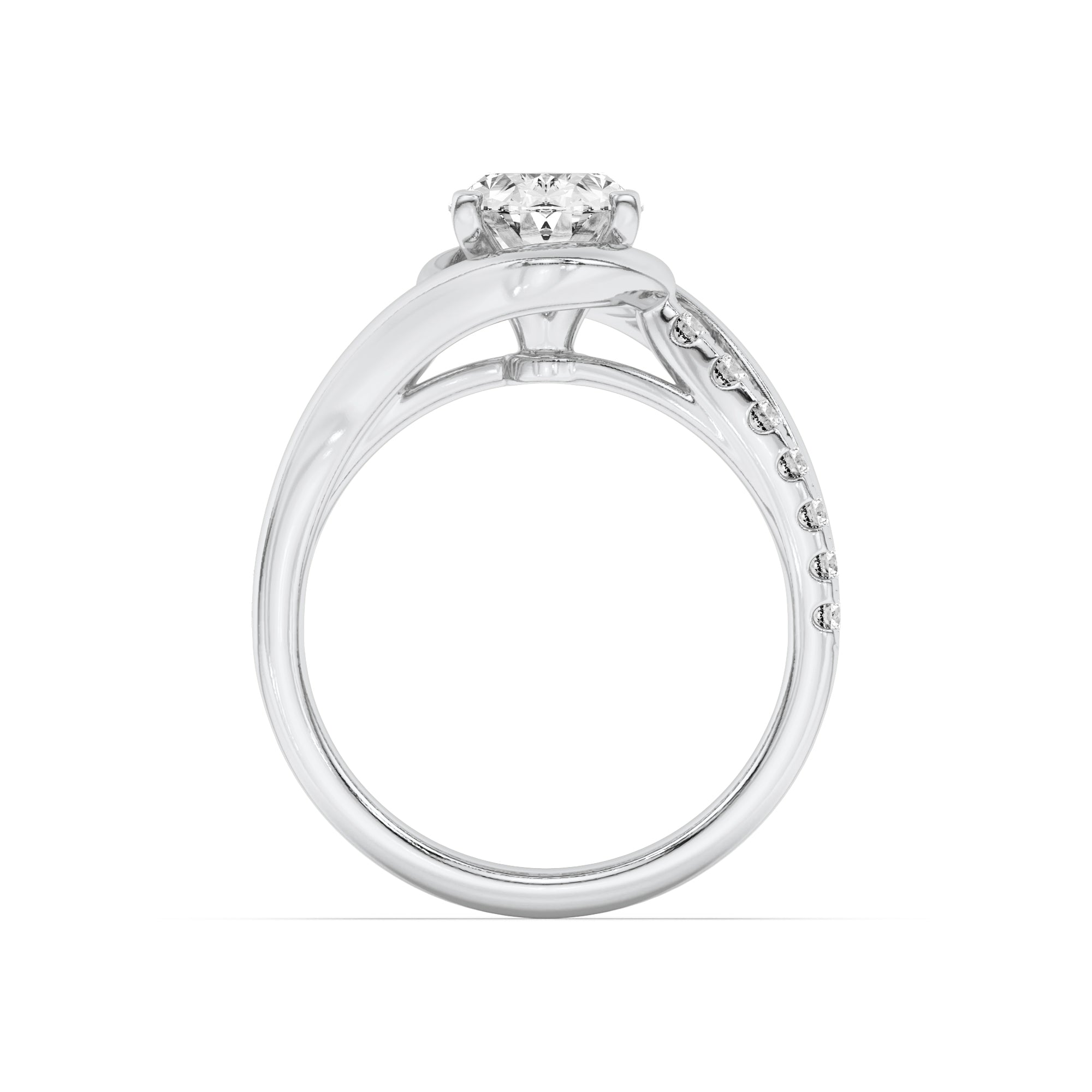 2Cttw Oval Shaped Lab Grown Diamond (G/VS) Swirl Shank Accented Engagement Ring in 14K Gold