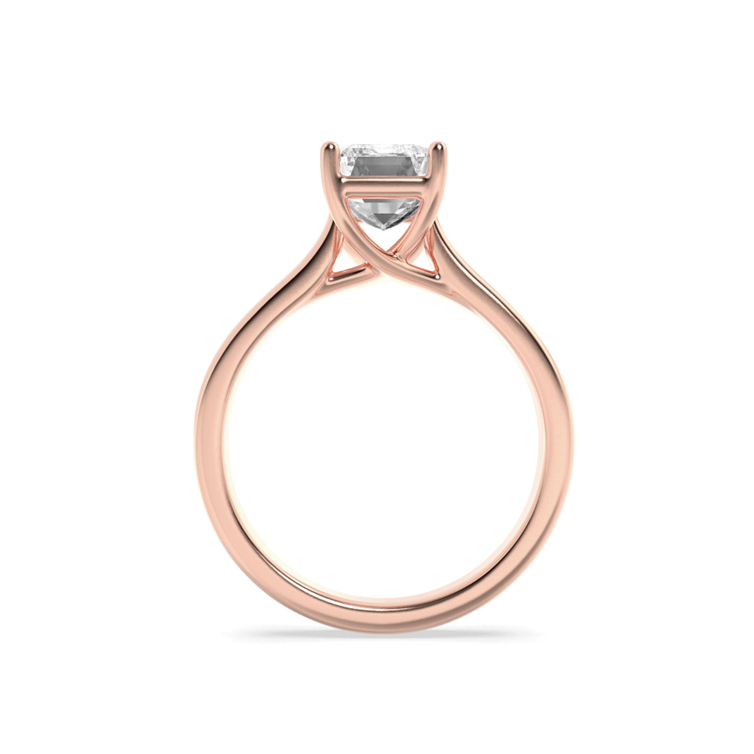 2Cttw Emerald Shaped Lab Grown Diamond (F/VS) Plain Cathedral Trellis Shank Solitaire Engagement Ring in 14K Gold