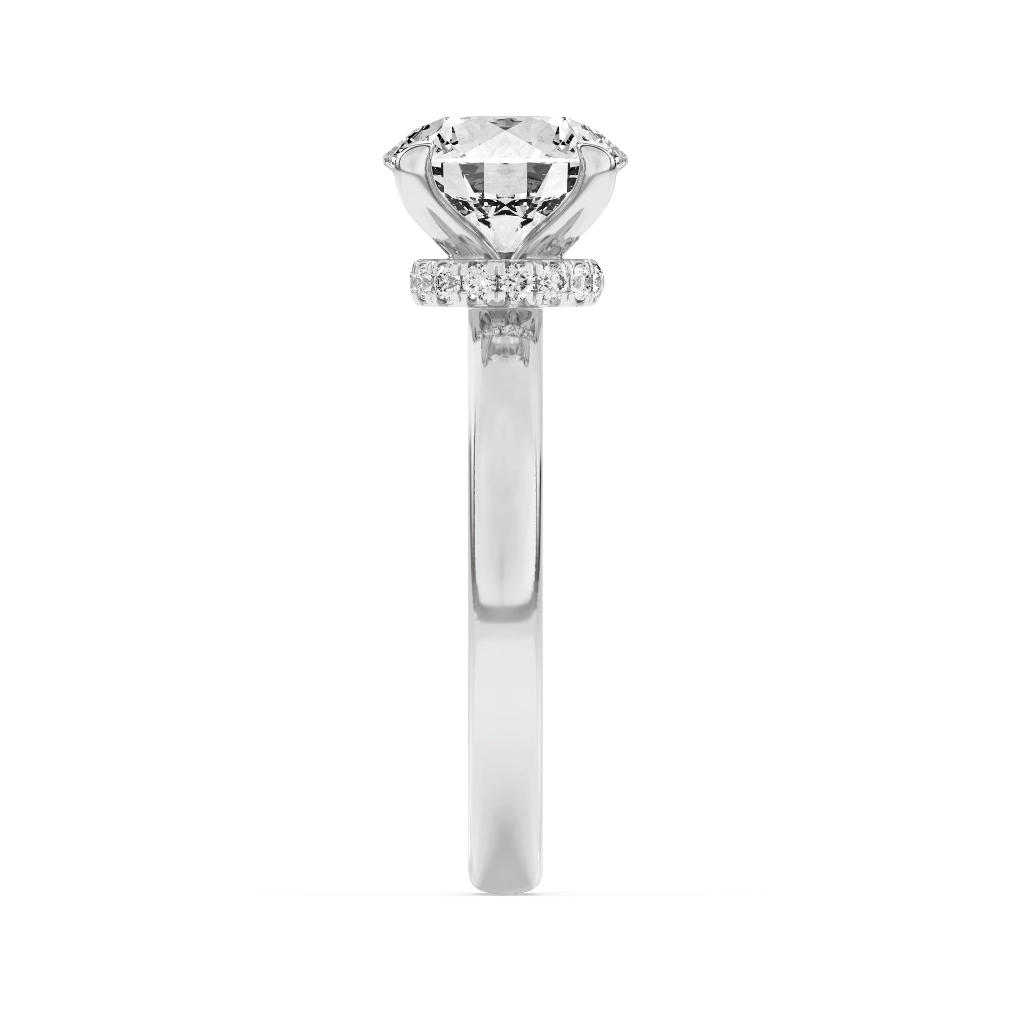 1Cttw Round Shaped Lab Grown Diamond (F/VVS) Hidden Halo Plain Shank Engagement Ring in 14K Gold