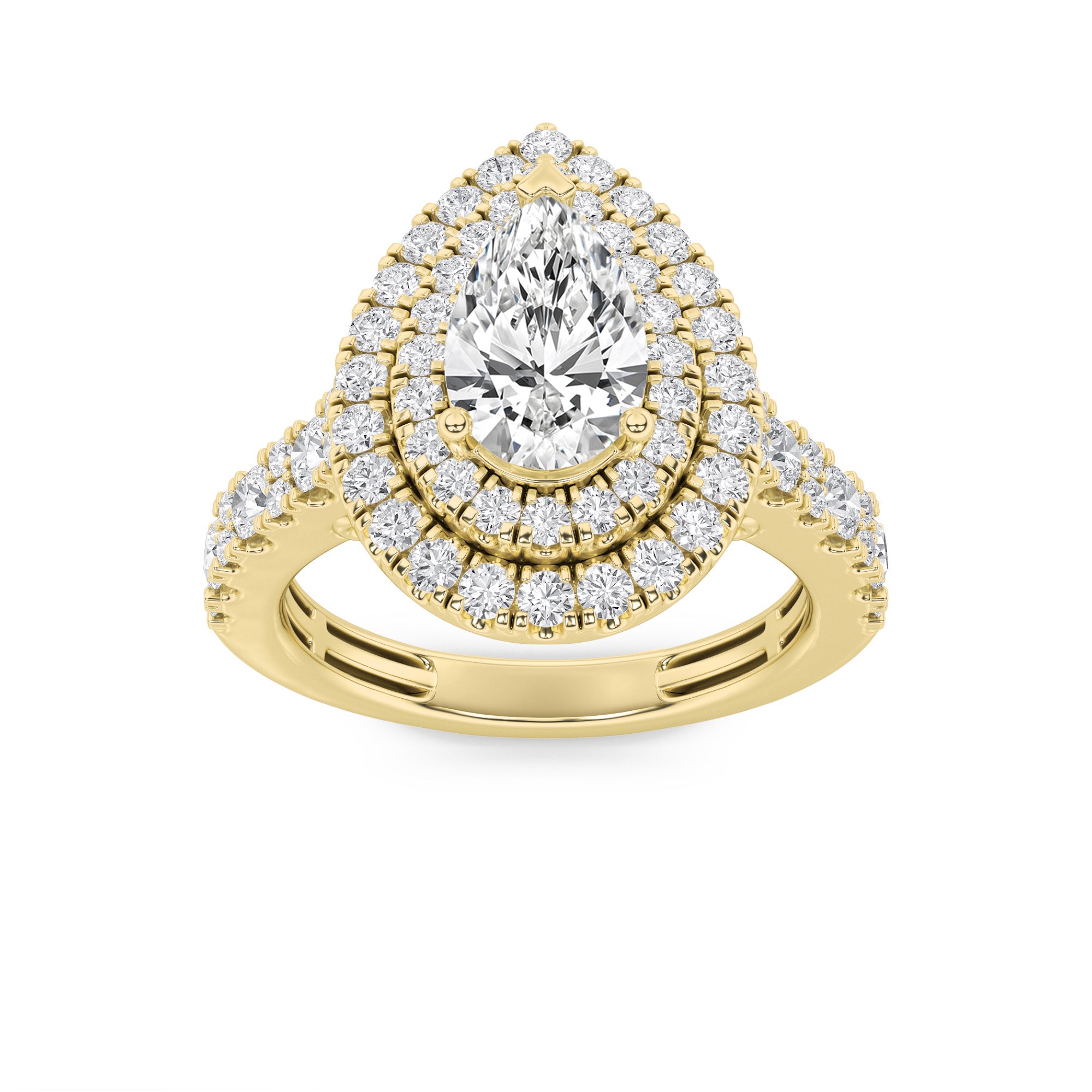 2Cttw Pear Shaped Lab Grown Diamond (F/VS) DoubleHalo Engagement Ring in 14K Gold
