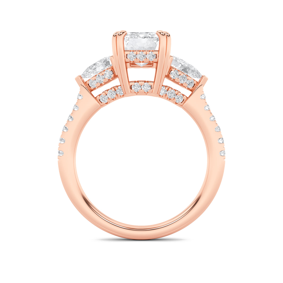3Cttw Radiant Shaped Lab Grown Diamond (F/VS) Accented Three Stone Ring in 14K Gold