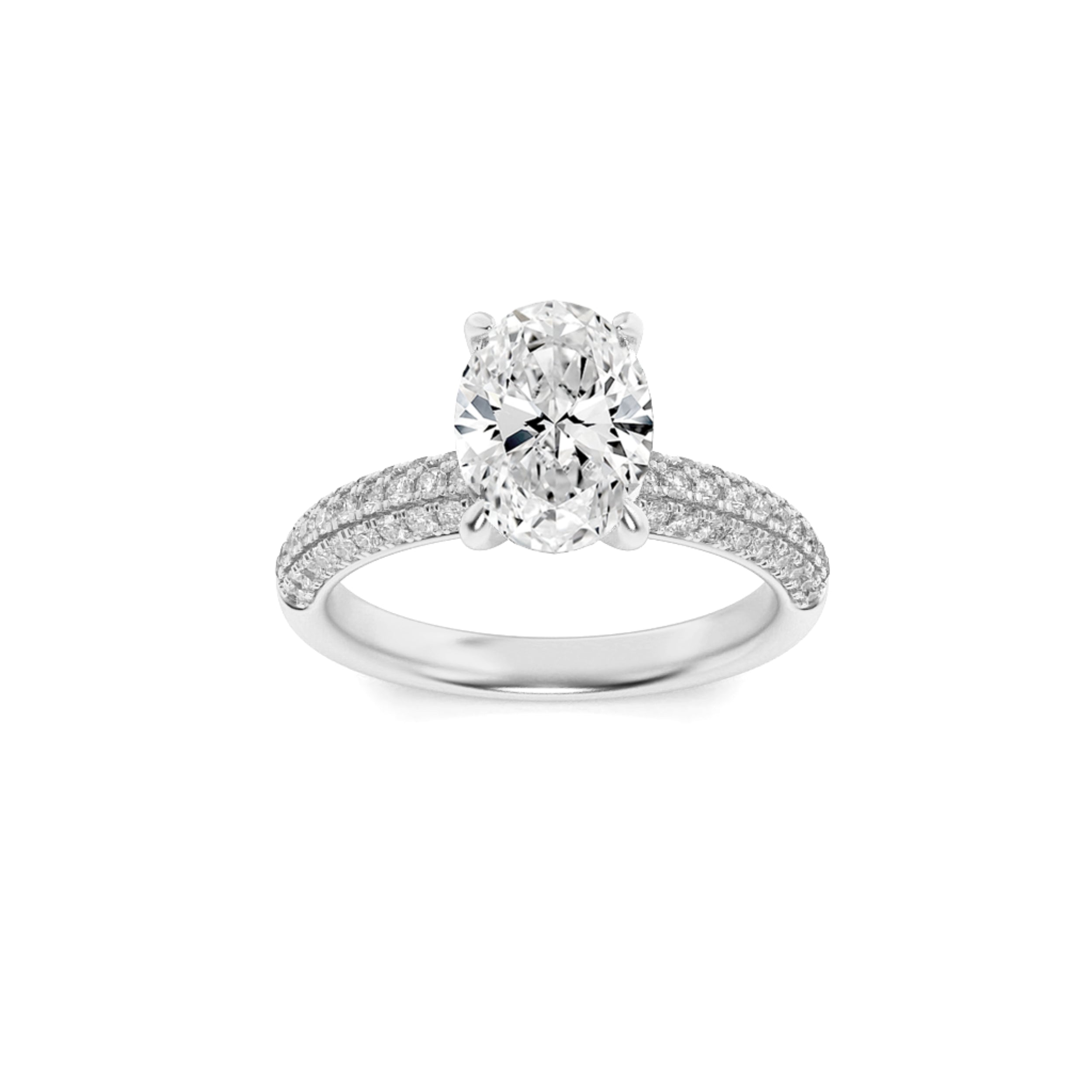 1.5Cttw Oval Shaped Lab Grown Diamond (F/VS) ThreeRow Micro Pave Engagement Ring in 14K Gold