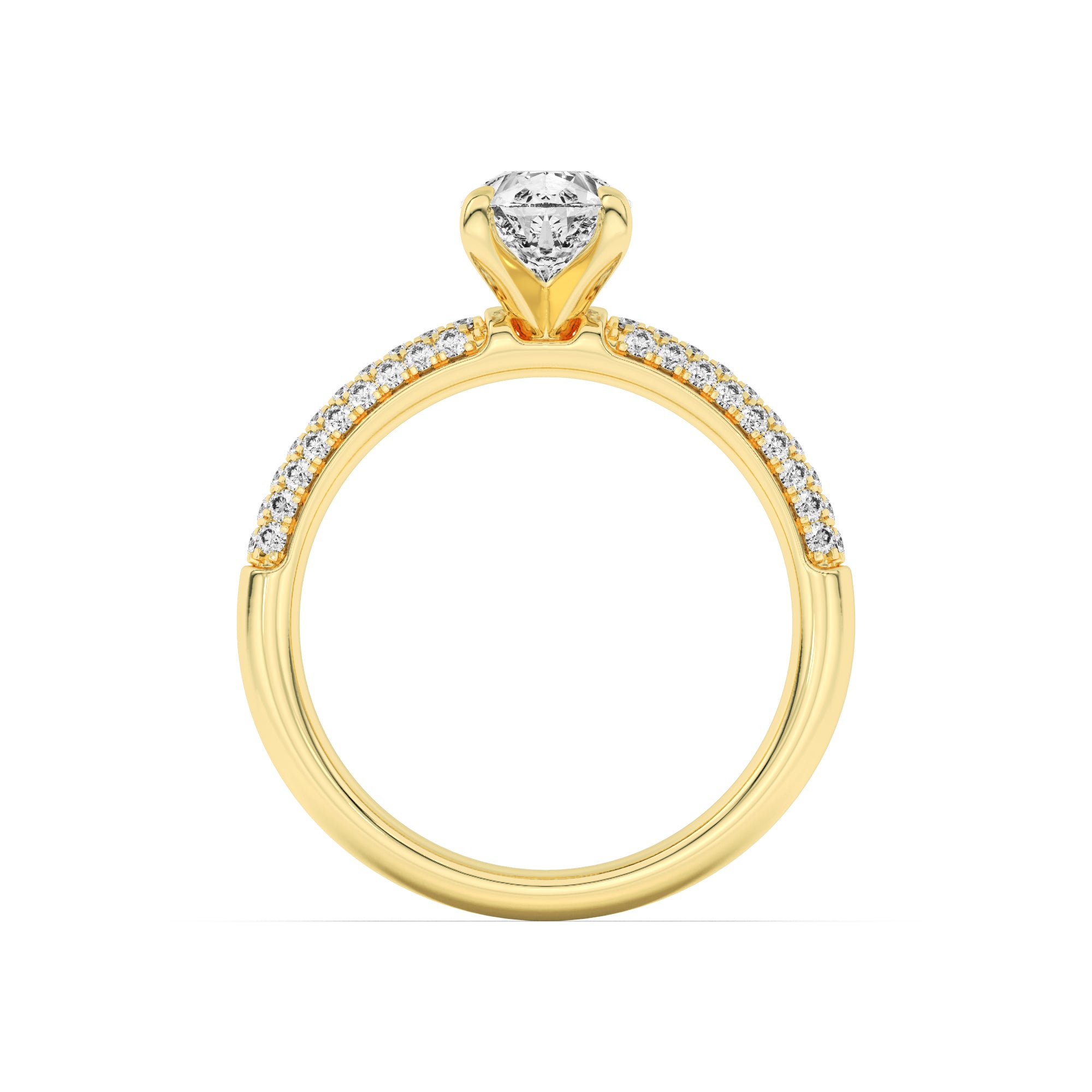 1.5Cttw Pear Shaped Lab Grown Diamond (F/VS) ThreeRow Micro Pave Engagement Ring in 14K Gold