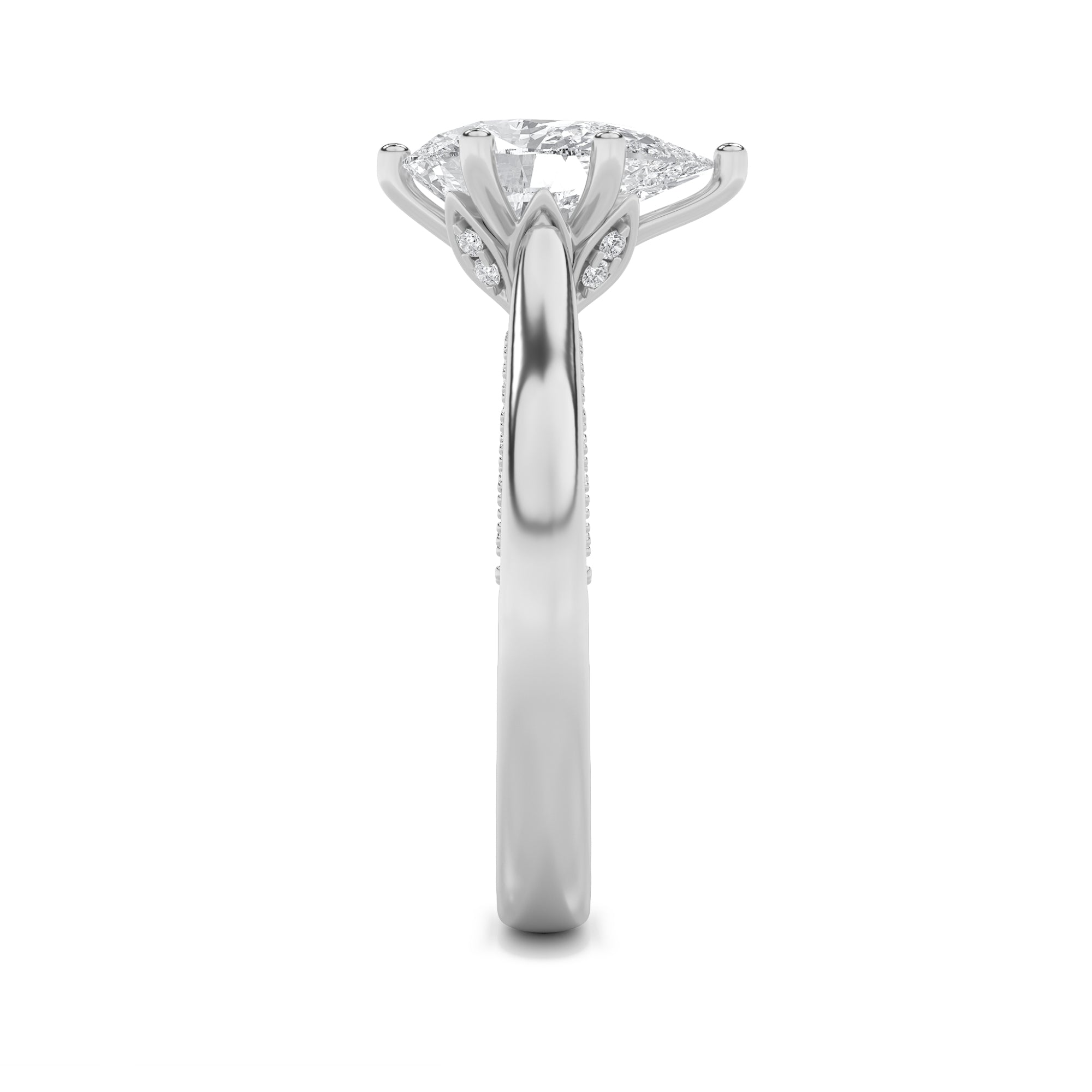 1.25Cttw Pear Shaped Lab Grown Diamond (F/VS) Tulip Motif Accented Engagement Ring in 14K Gold