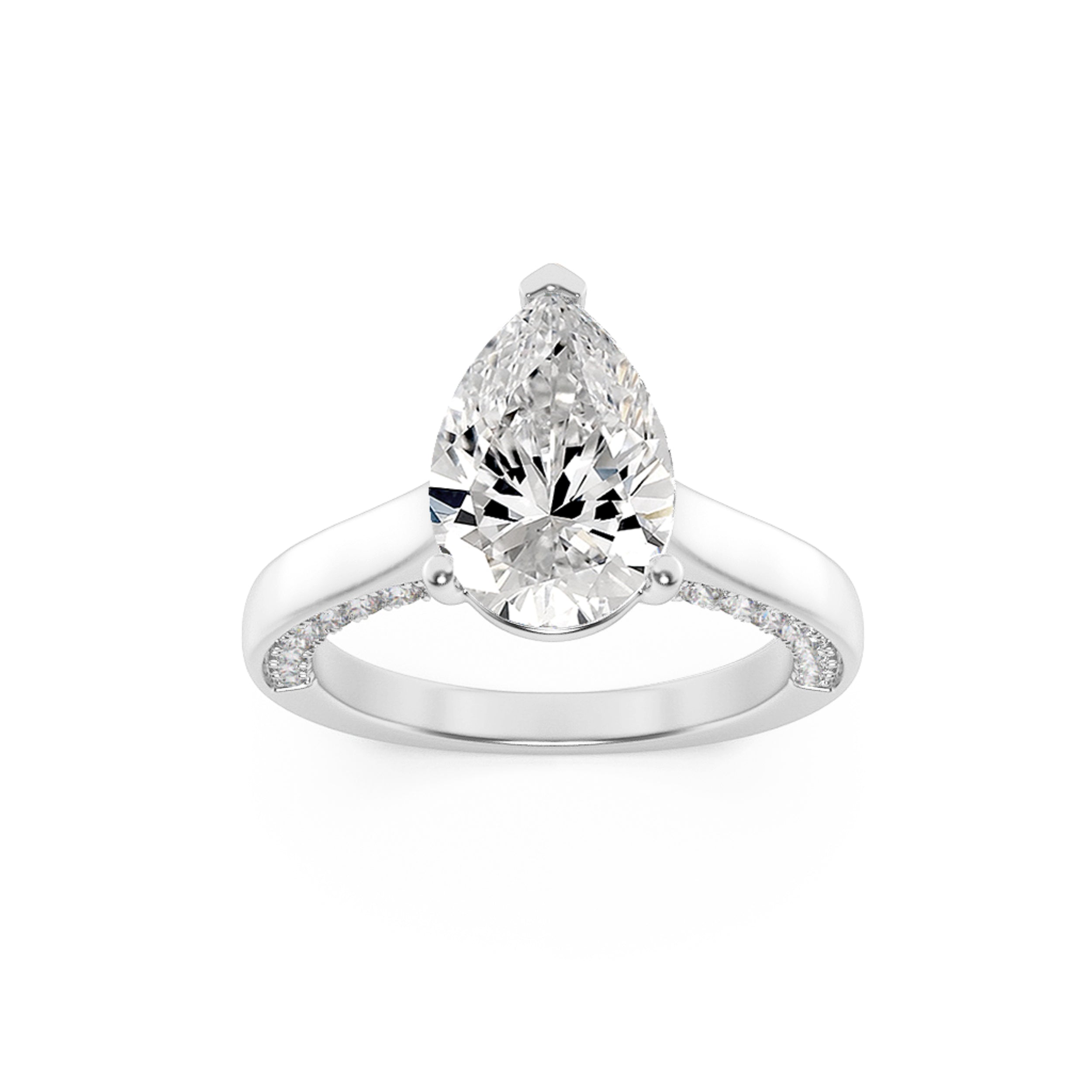 2Cttw Pear Shaped Lab Grown Diamond (F/VS) Accented Bridge Shank Engagement Ring in 14K Gold