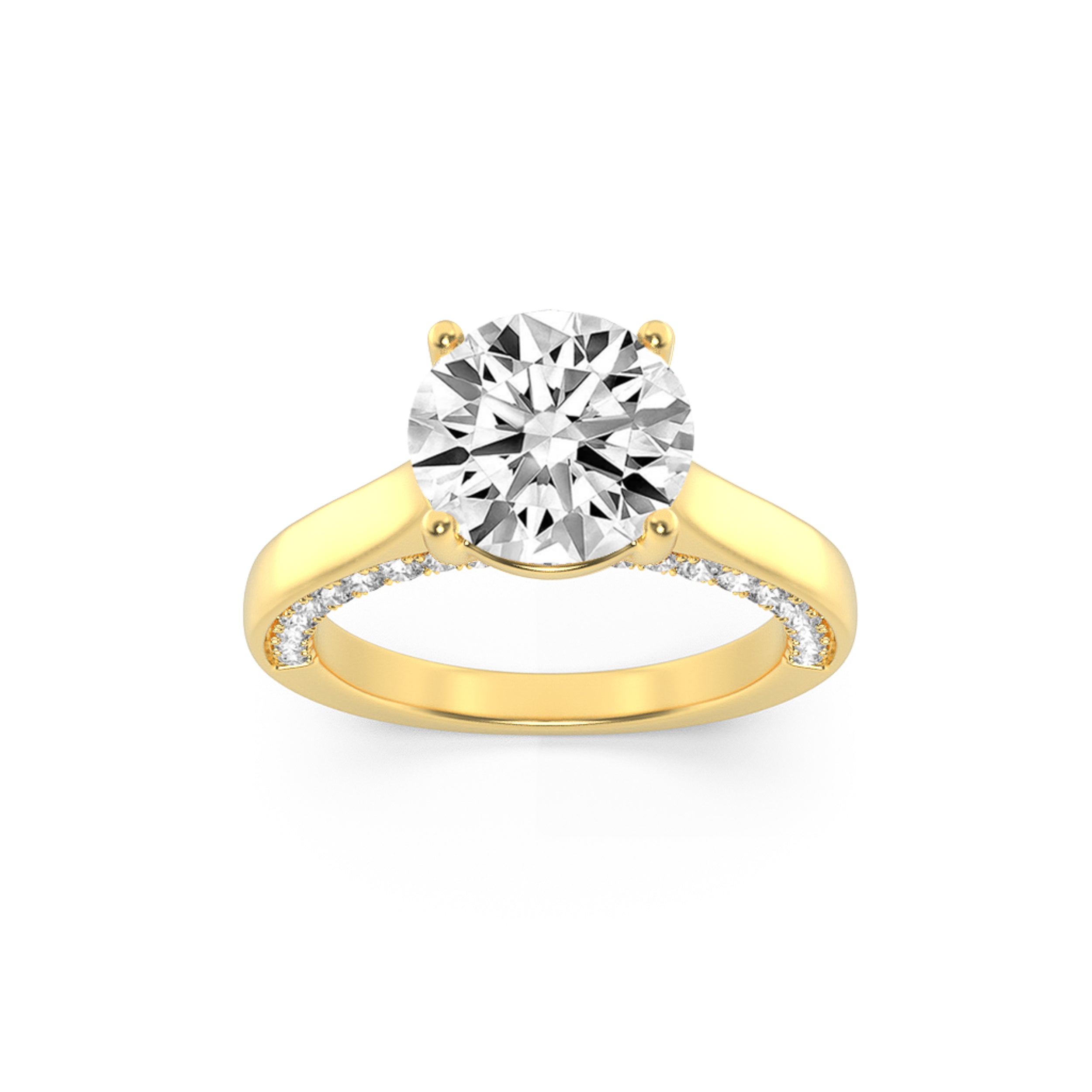 2Cttw Round Shaped Lab Grown Diamond (F/VS) Accented Bridge Shank Engagement Ring in 14K Gold