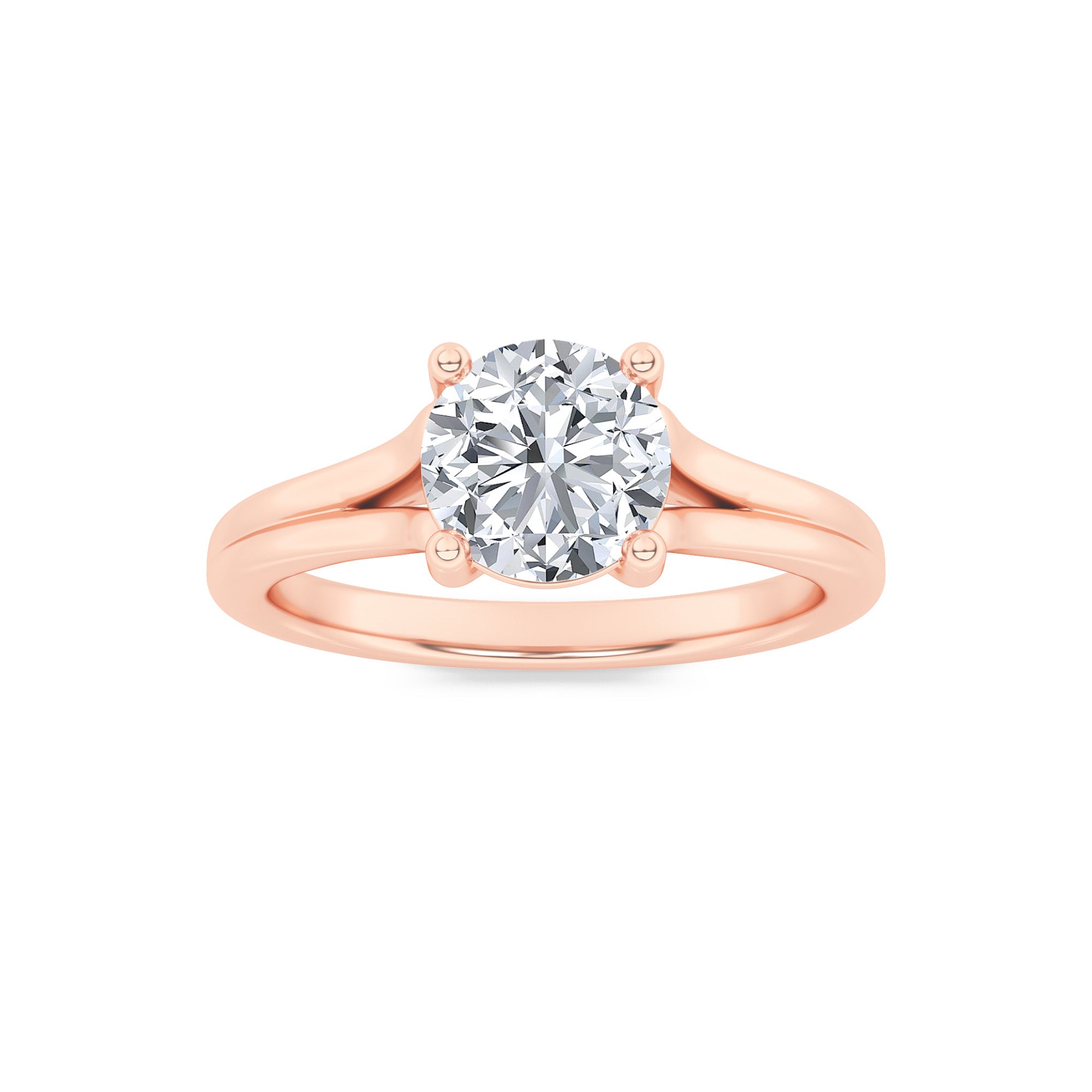 1Cttw Round Shaped Lab Grown Diamond (F/VS) SplitShank Solitaire Engagement Ring in 14K Gold