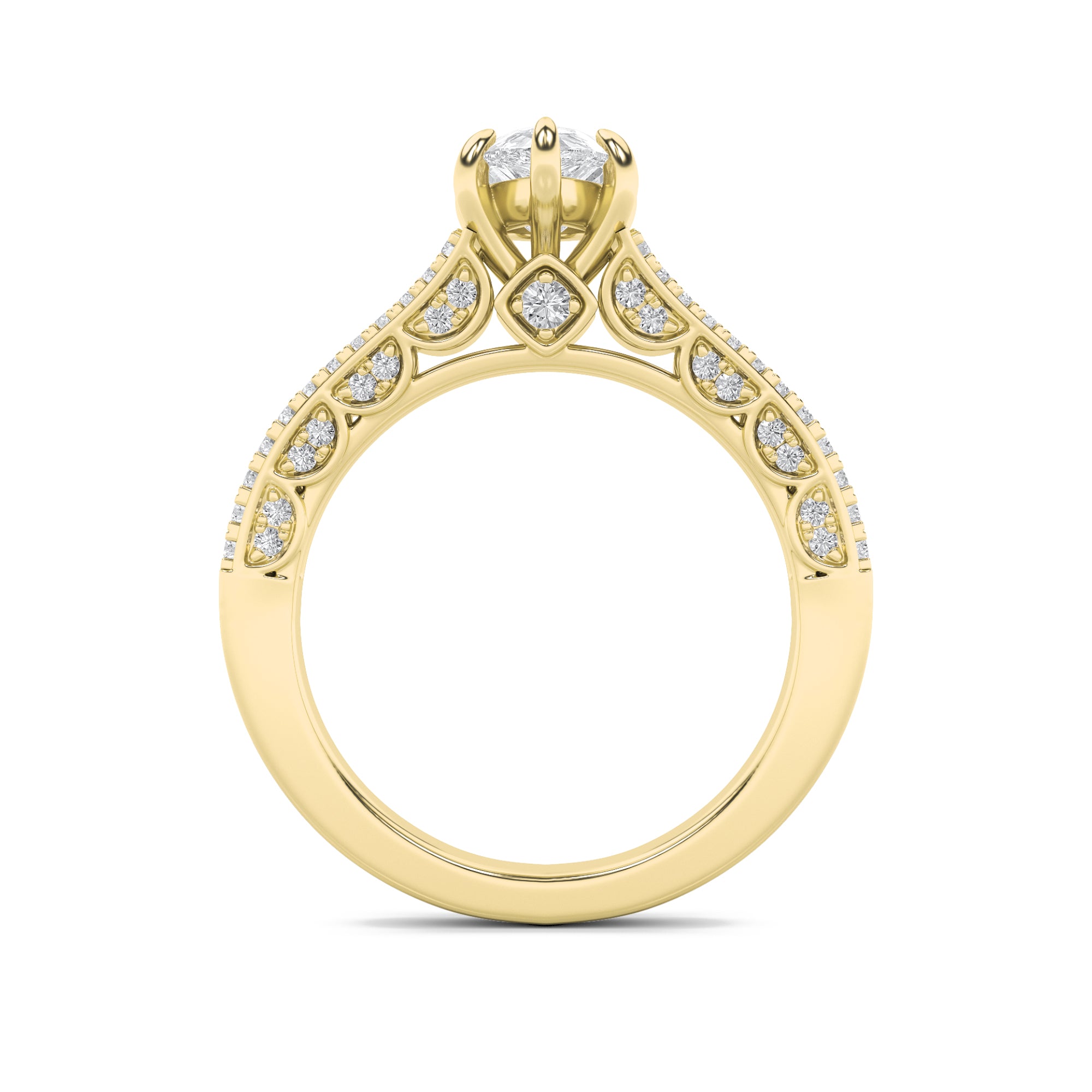 2Cttw Pear Shaped Lab Grown Diamond (F/VS) Split Shank Accented Engagement Ring in 14K Gold