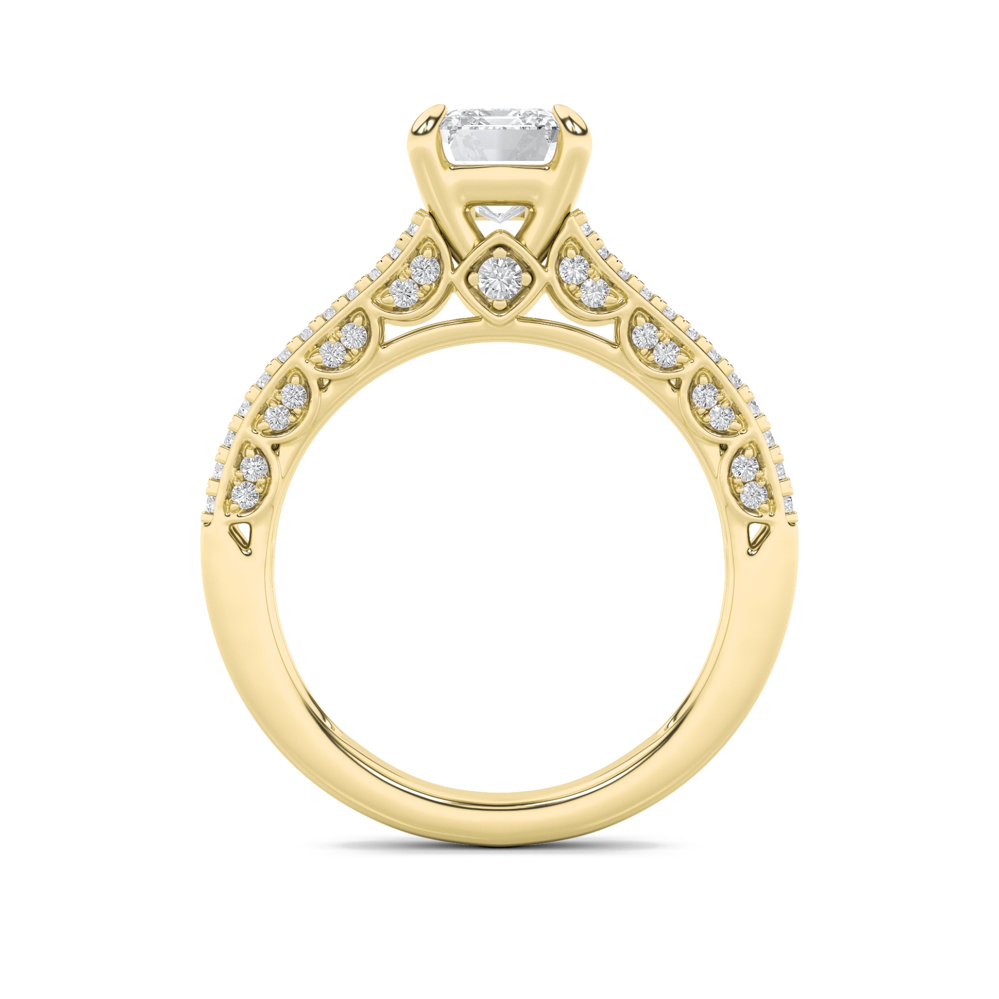 2Cttw Radiant Shaped Lab Grown Diamond (F/VS) Split Shank Accented Engagement Ring in 14K Gold