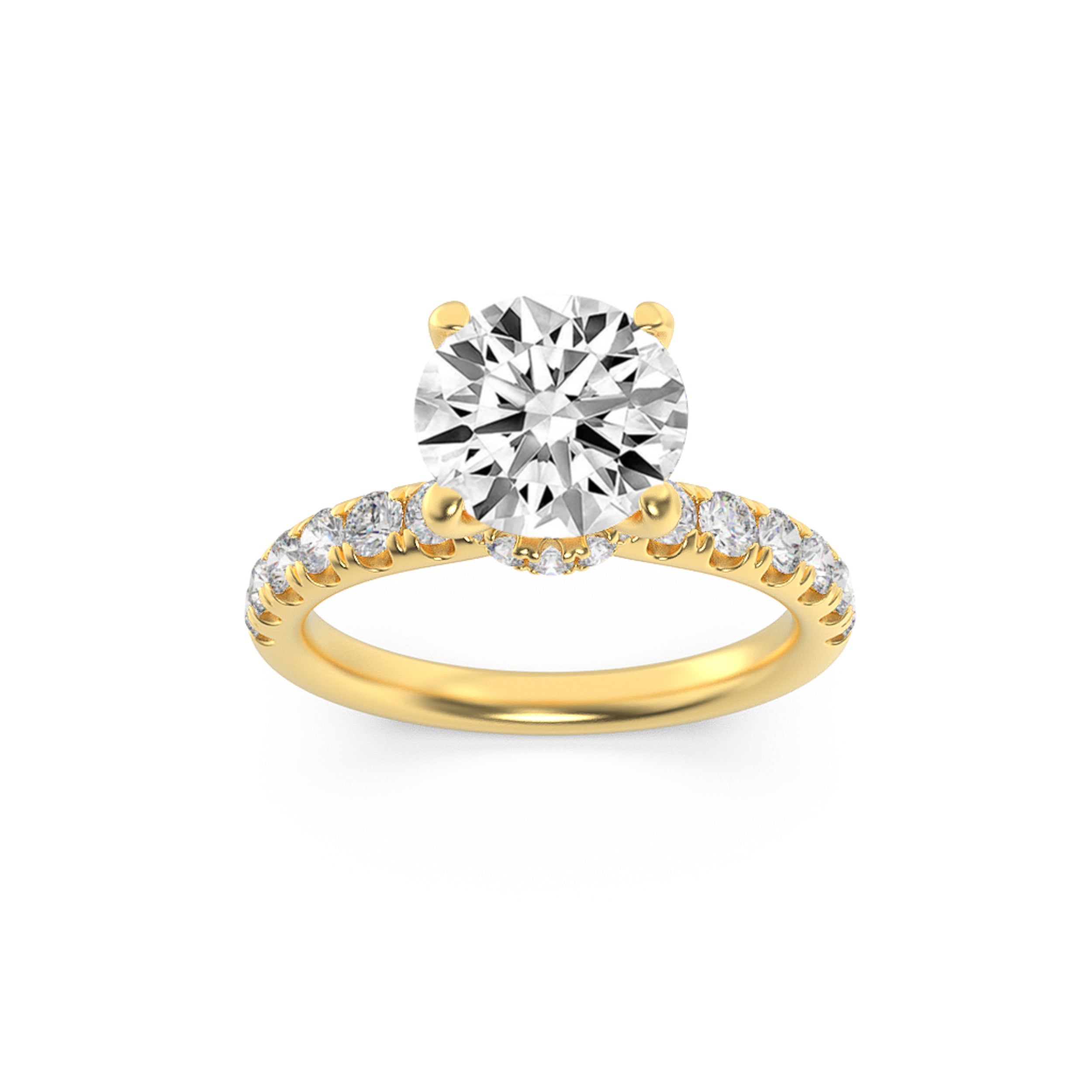 2Cttw Round Shaped Lab Grown Diamond (F/VS) HiddenHalo Accented Ring in 14K Gold