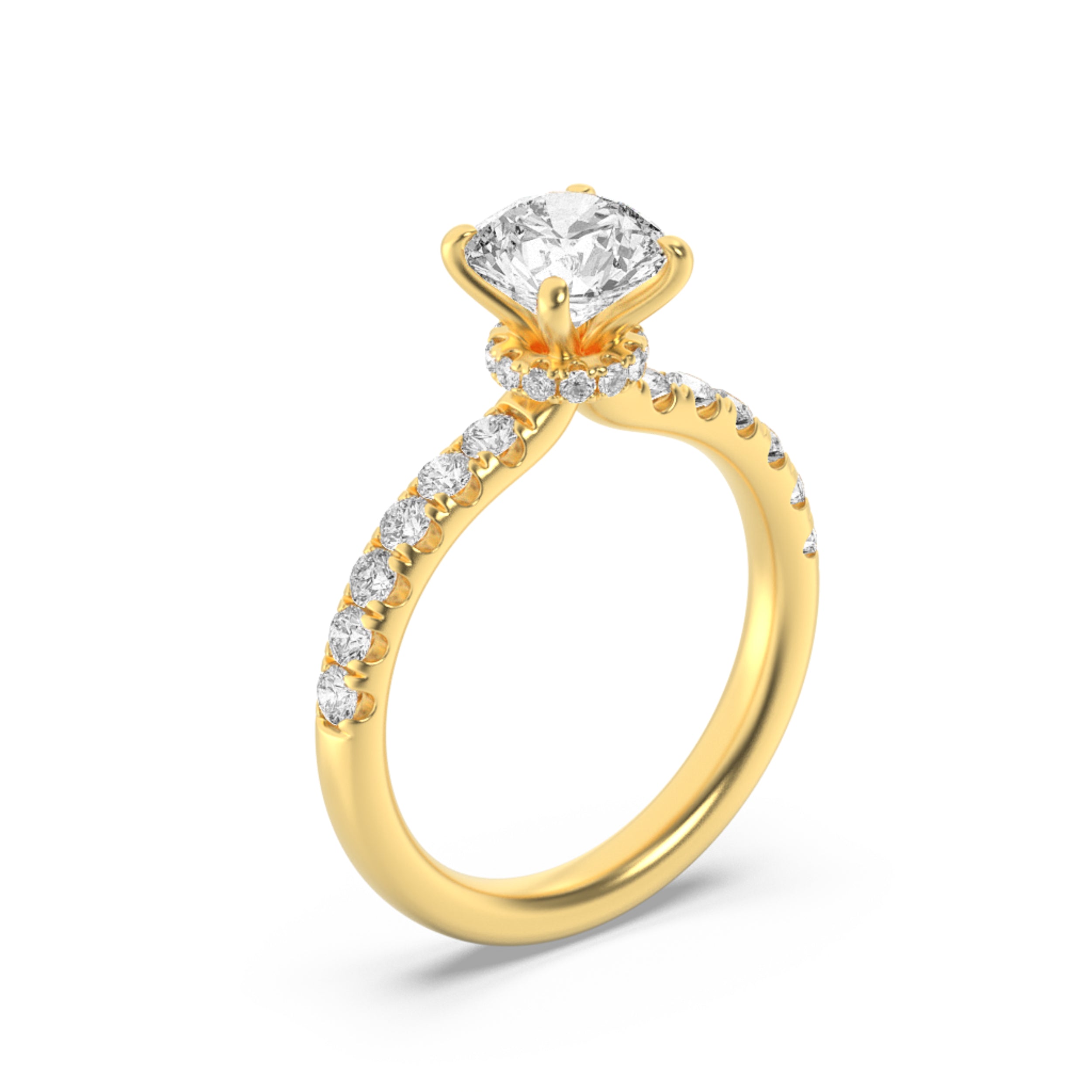 2Cttw Round Shaped Lab Grown Diamond (F/VS) HiddenHalo Accented Ring in 14K Gold