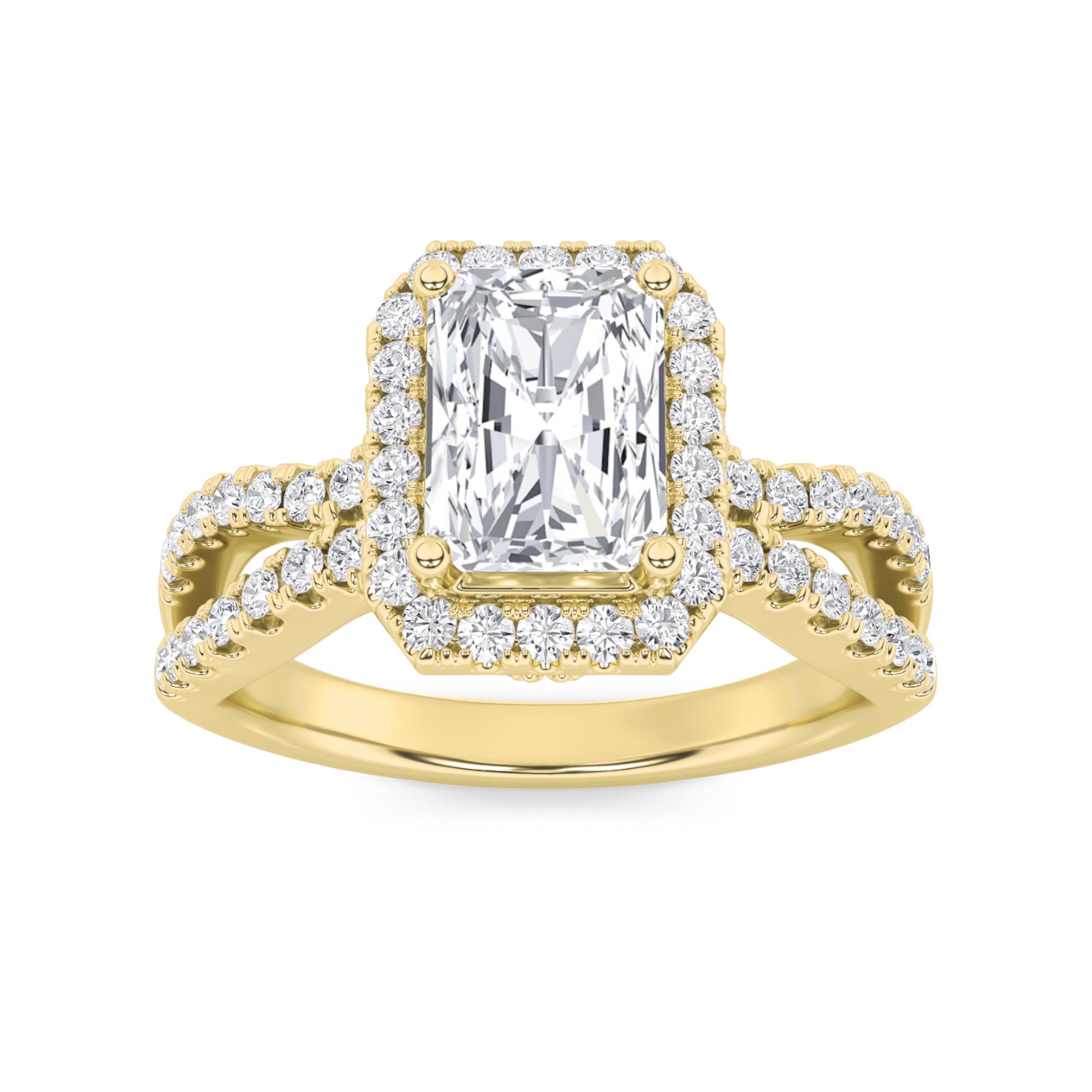 2Cttw Radiant Shaped Lab Grown Diamond (F/VS) Ring in 14K Gold