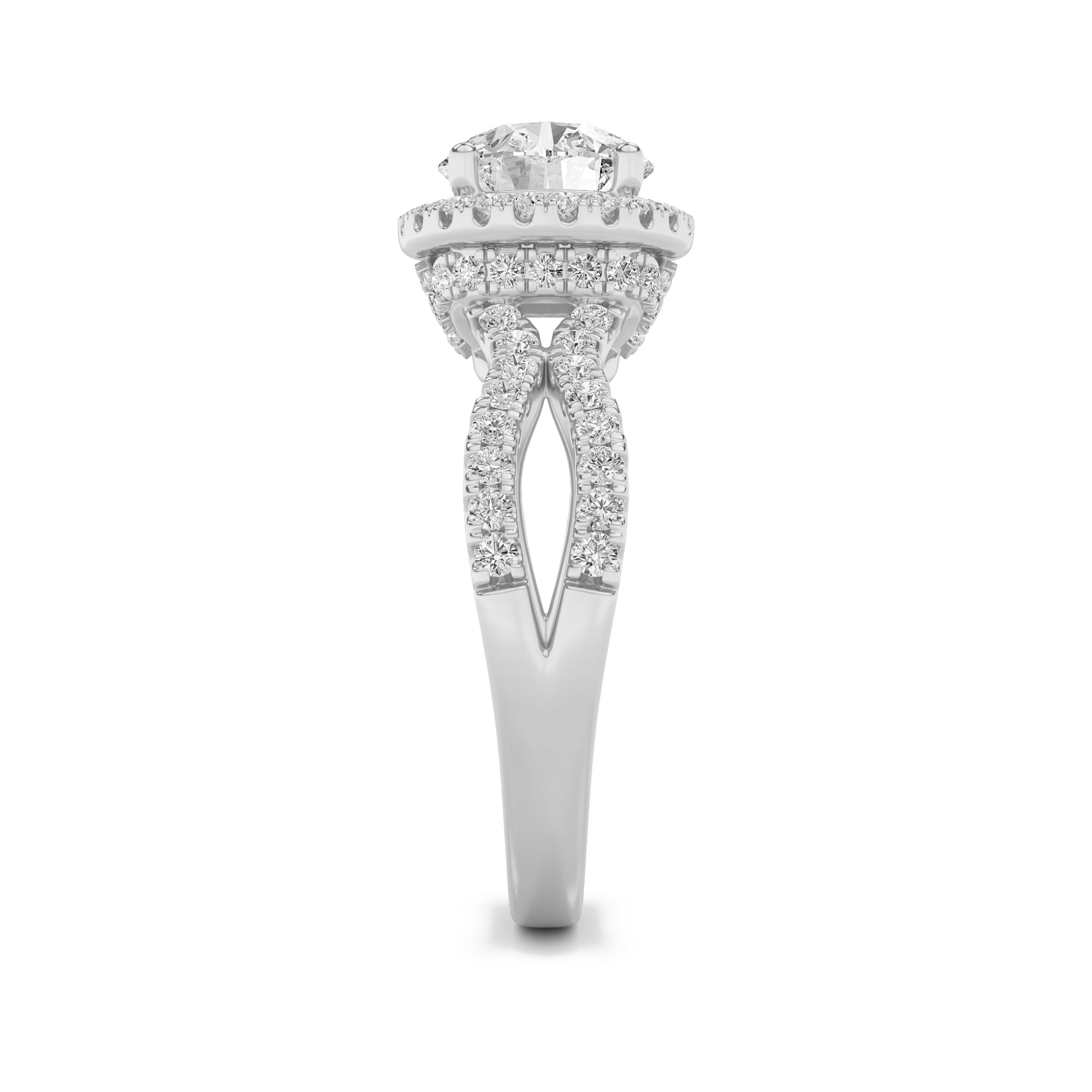 2Cttw Round Shaped Lab Grown Diamond (F/VS) SplitShank Halo Accented Engagement Ring in 14K Gold