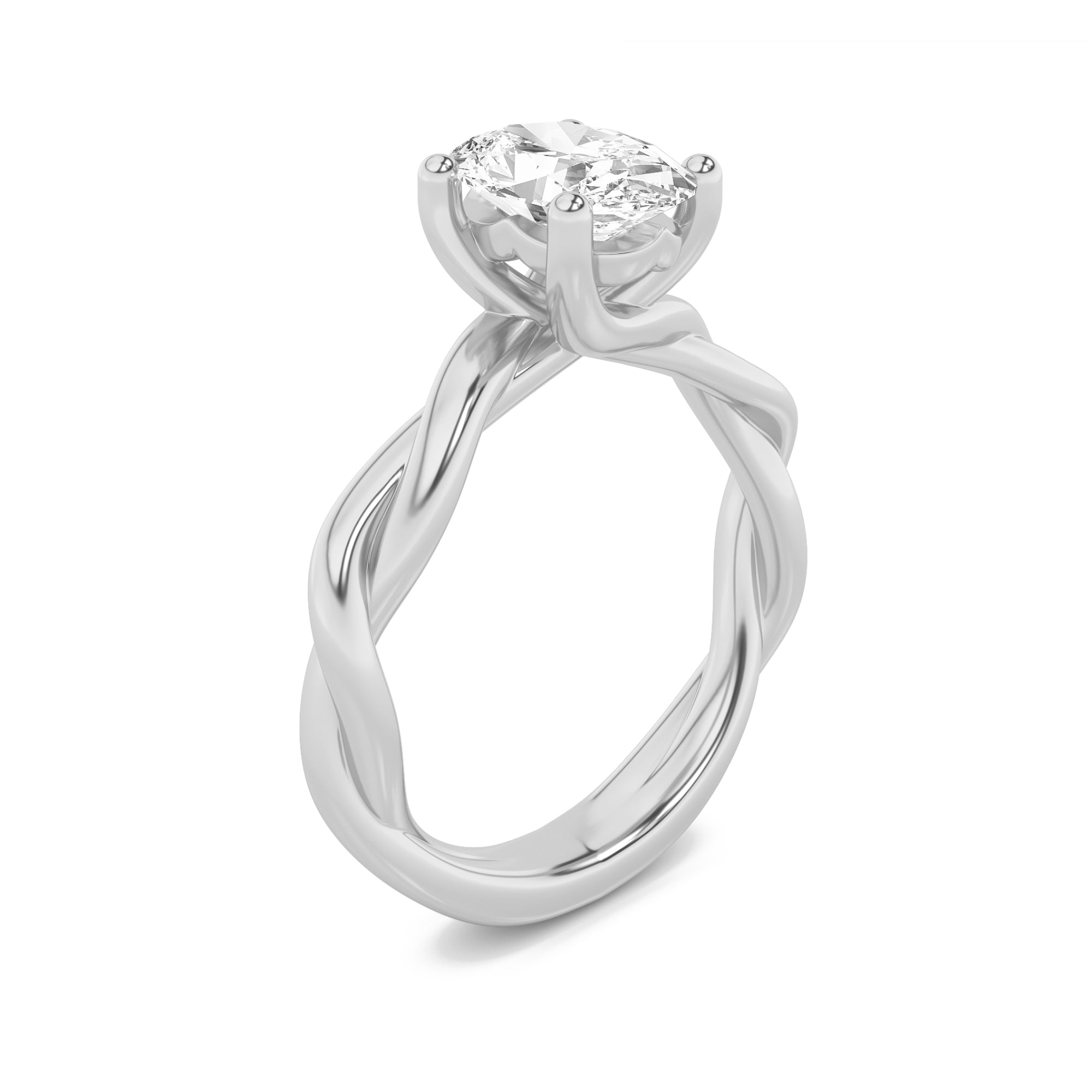 1Cttw Oval Shaped Lab Grown Diamond (F/VS) TwistedShank Solitaire Engagement Ring in 14K Gold