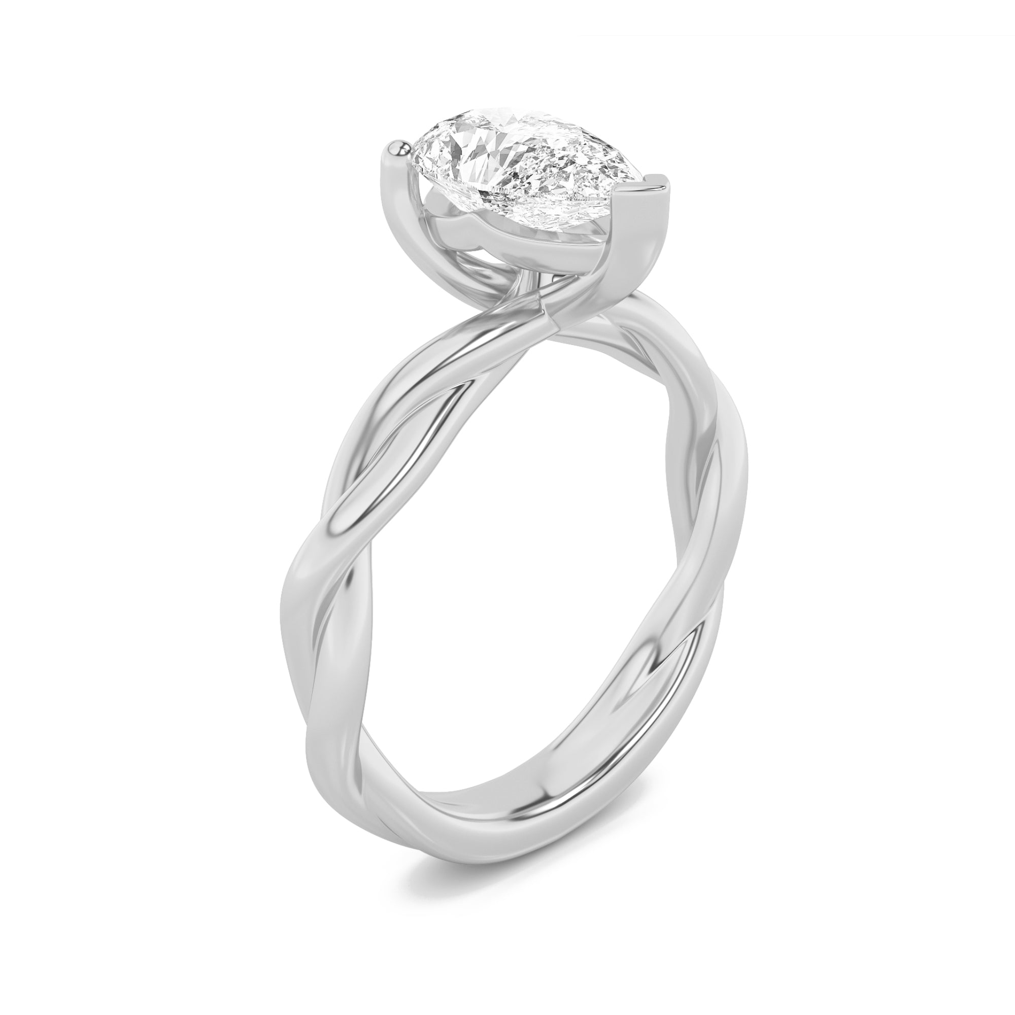 1Cttw Pear Shaped Lab Grown Diamond (F/VS) TwistedShank Solitaire Engagement Ring in 14K Gold