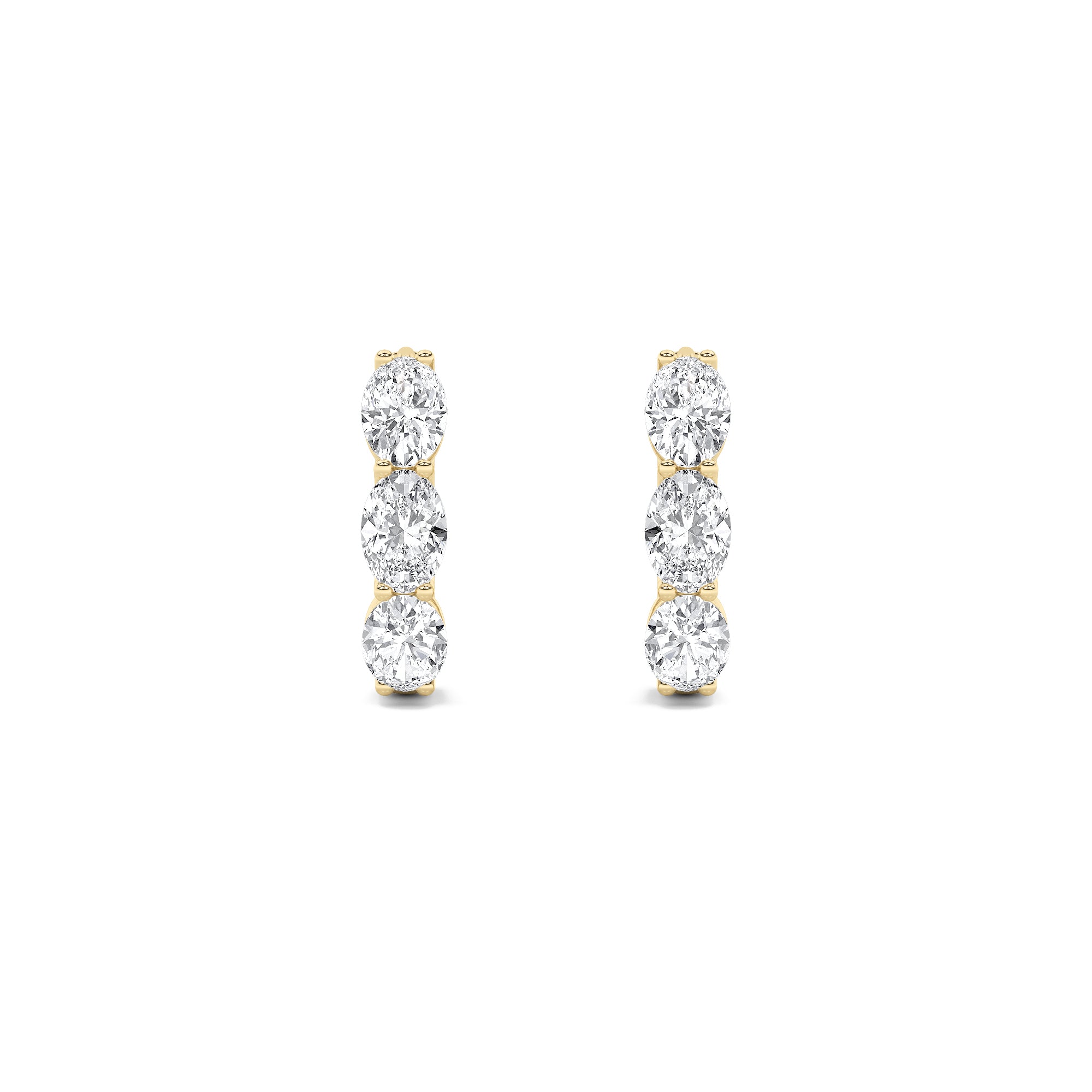 3Cttw Oval Shaped Lab Grown Diamond (F/VS) Three Stone Huggie Earrings in 14K Gold