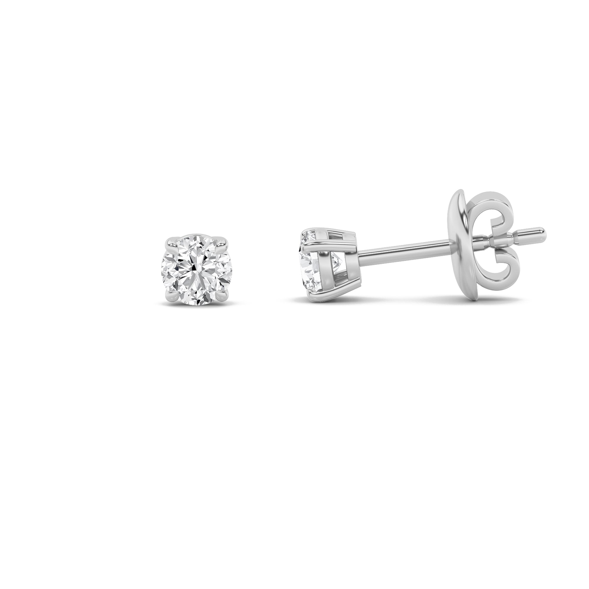 Round Shaped Lab Grown Diamond (F/VS) Classic Basket Set Stud Earrings in 14K Gold