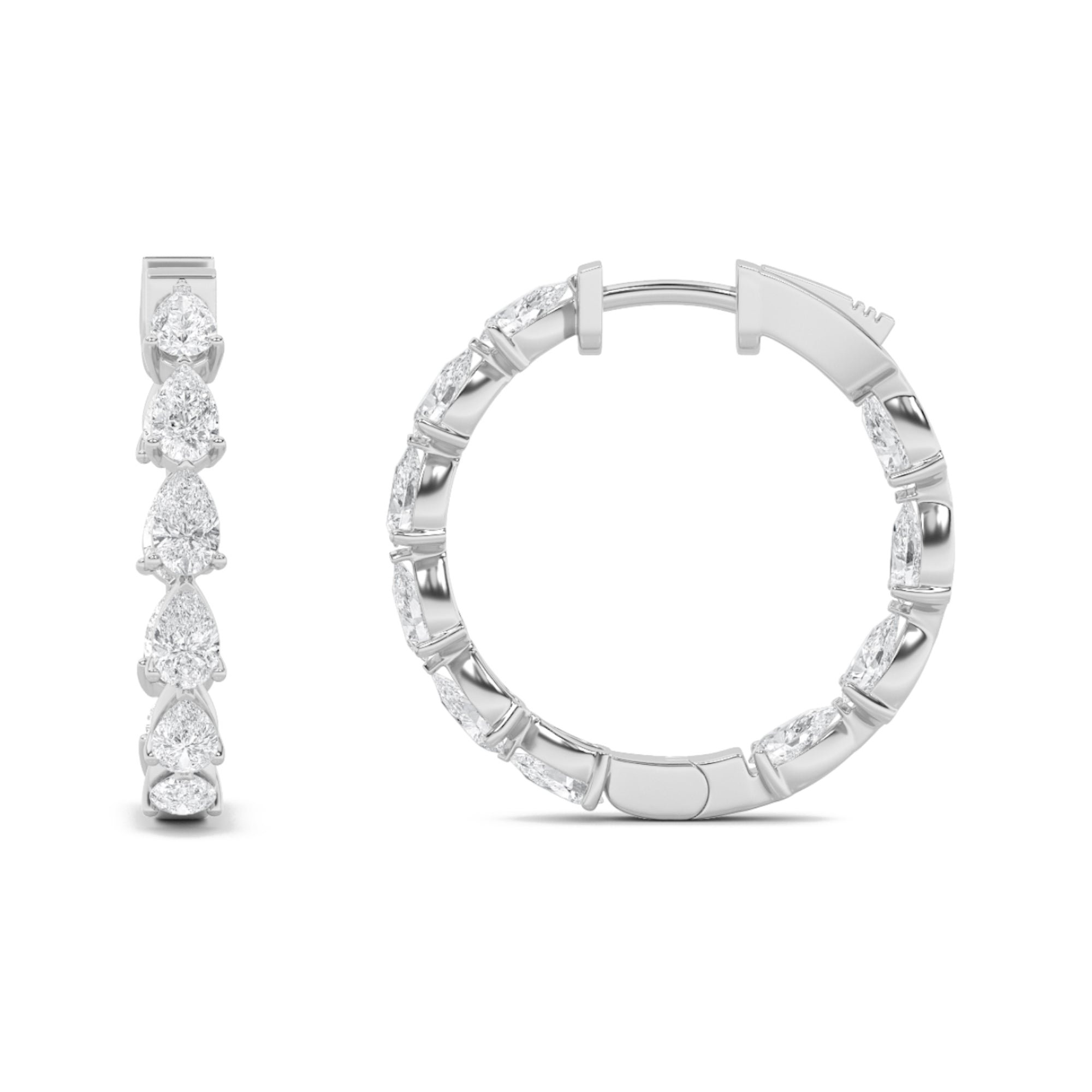 4Cttw Pear Shaped Lab Grown Diamond (F/VS) InsideOut Hoop Earrings in 14K Gold