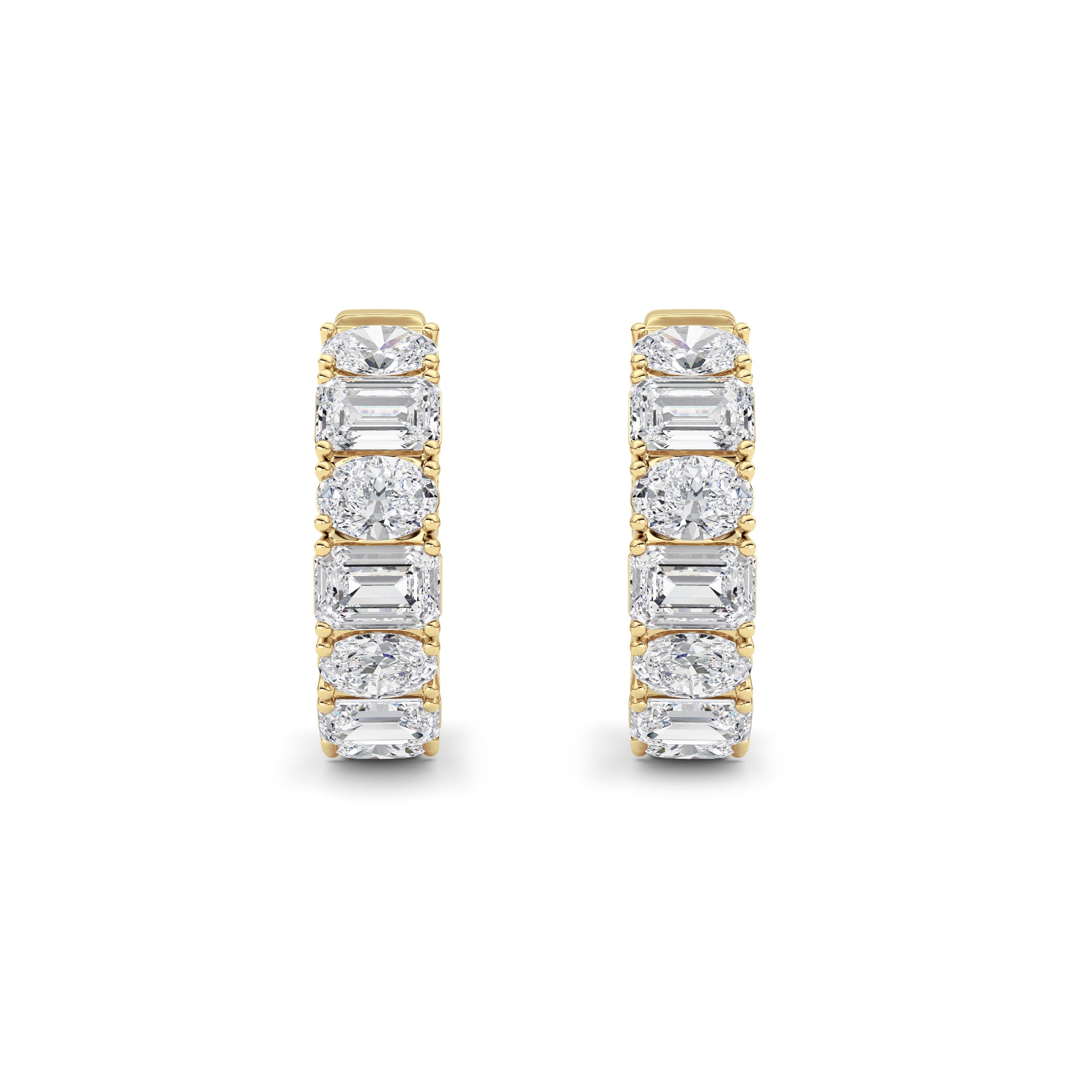 5Cttw Emerald Shaped Lab Grown Diamond (F/VS )Inside Out Hoop Earrings in 14K Gold