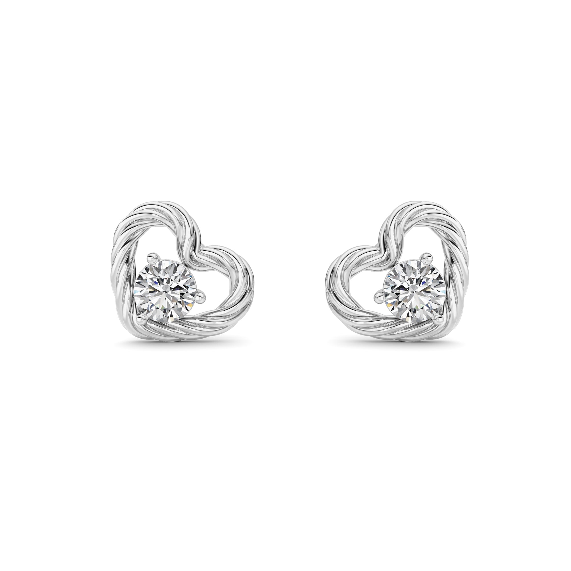 Round Shaped Lab Grown Diamond (F/VS ) Heart Earrings in 14K Gold