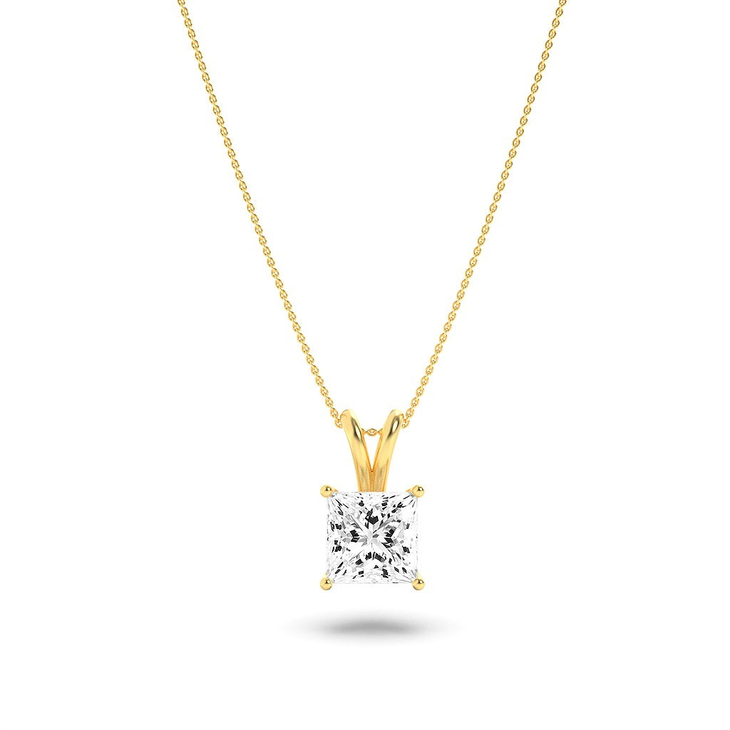 Princess (F/VS) Lab Grown Diamond Prong 14K Yellow Gold Split Bale Solitaire Pendant Necklace