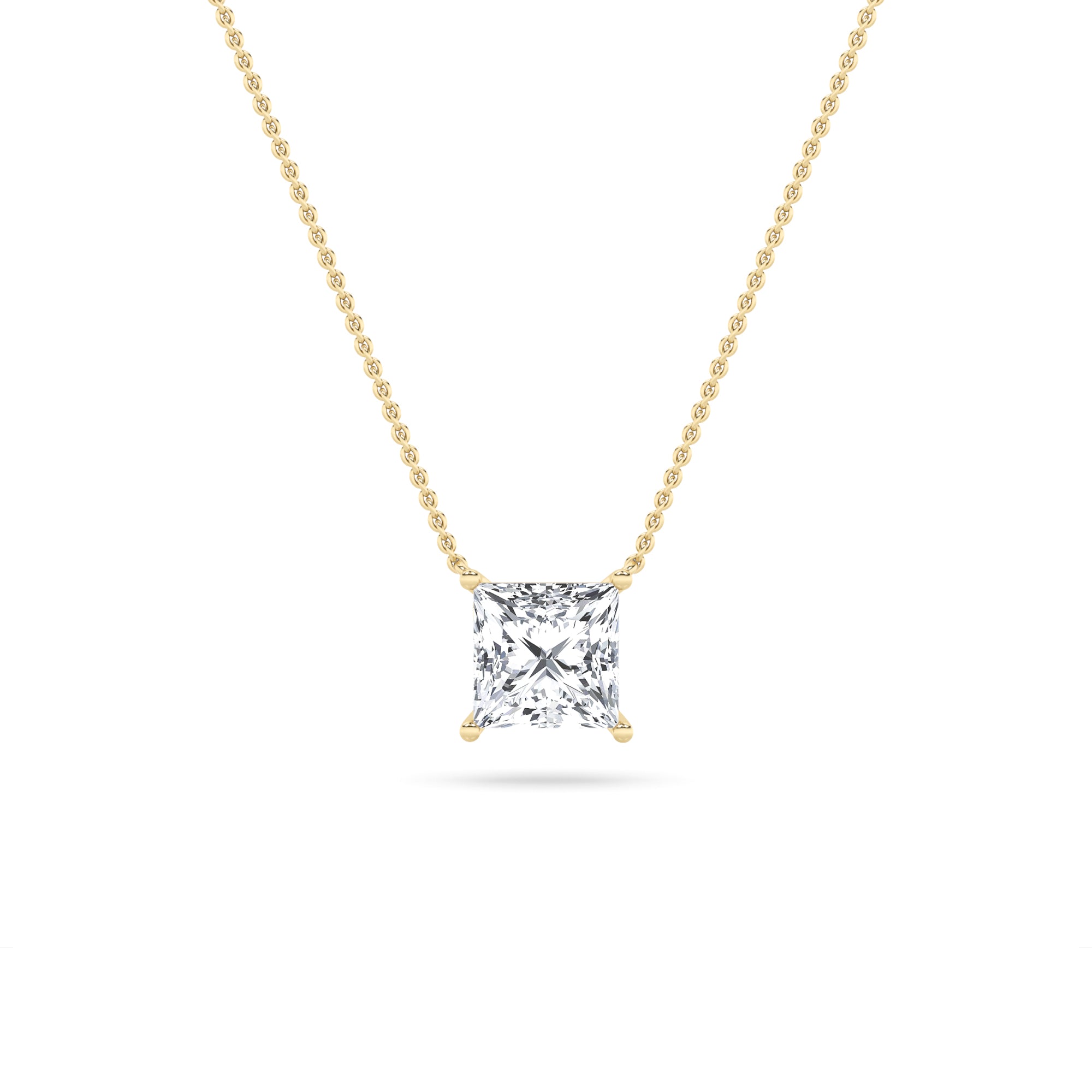 Princess (F/VS) Lab Grown Diamond Prong 14K Yellow Gold Classic Solitaire Pendant Necklace