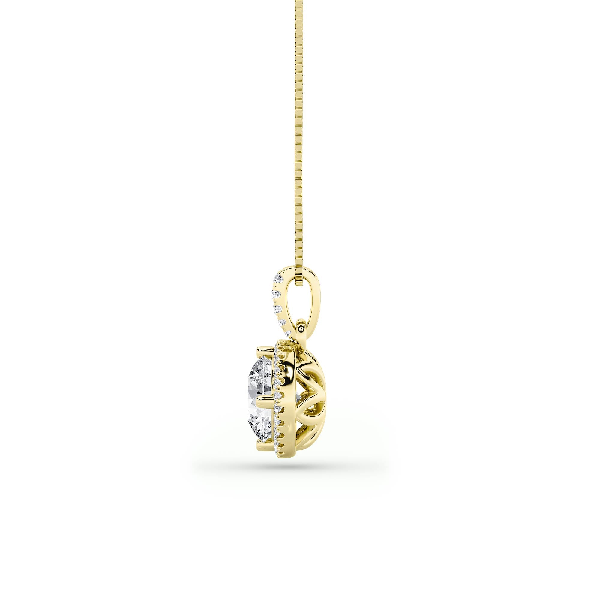 2.0ct Round Shaped Lab Grown Diamond (F/VS) Halo Pendant in 14K Yellow Gold